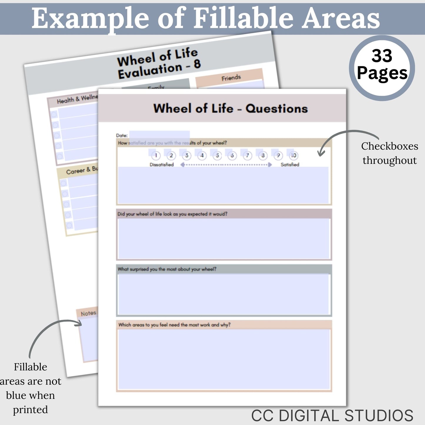 Wheel of Life Balance therapy worksheets, perfect for life coaches, therapists, school counselors and anyone seeking self-improvement. This set includes both pre-filled and blank wheels, alongside supportive worksheets for in-depth self-reflection.