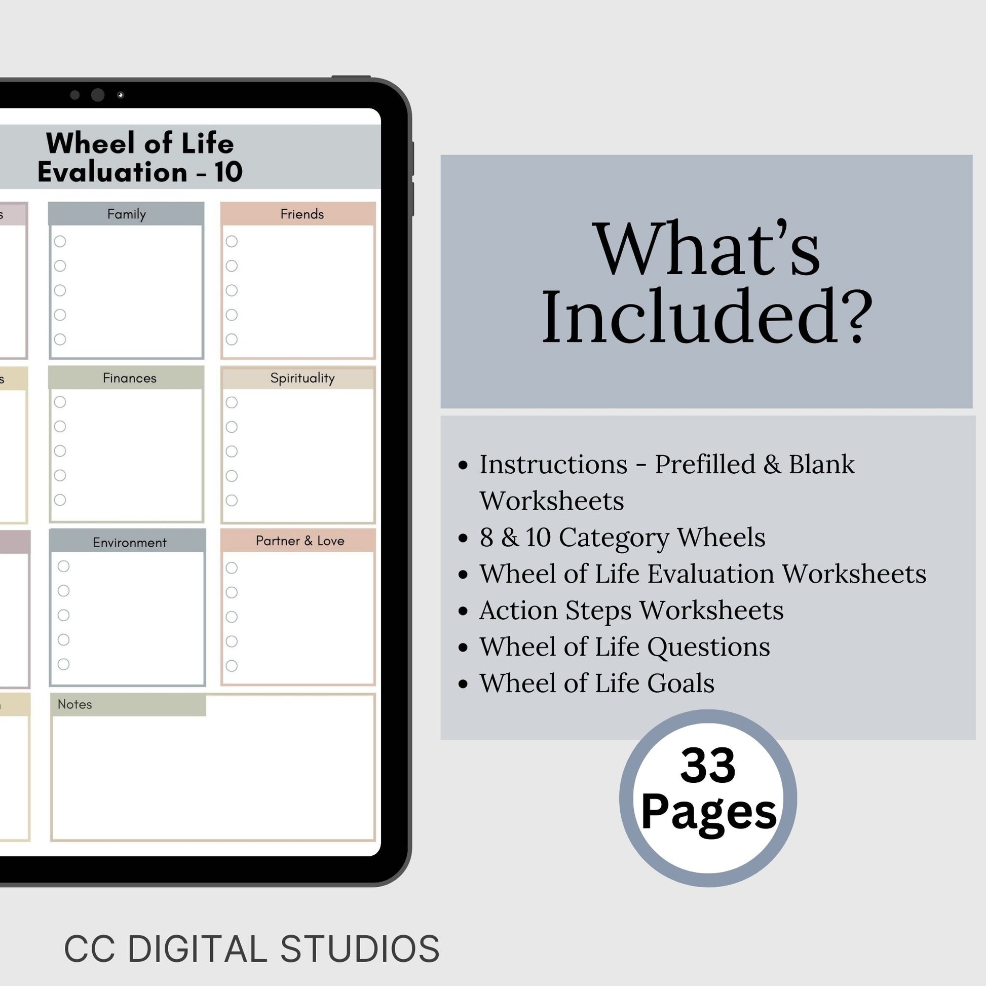 Wheel of Life Balance therapy worksheets, perfect for life coaches, therapists, school counselors and anyone seeking self-improvement. This set includes both pre-filled and blank wheels, alongside supportive worksheets for in-depth self-reflection.