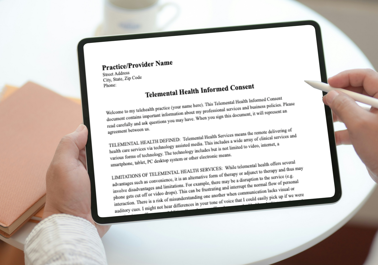 Telemental Health Informed Consent Template, professionally designed for private practice therapist offices. This consent template provides a clear, and comprehensive guide to the services you offer remotely. Mental Health Consent, counseling forms