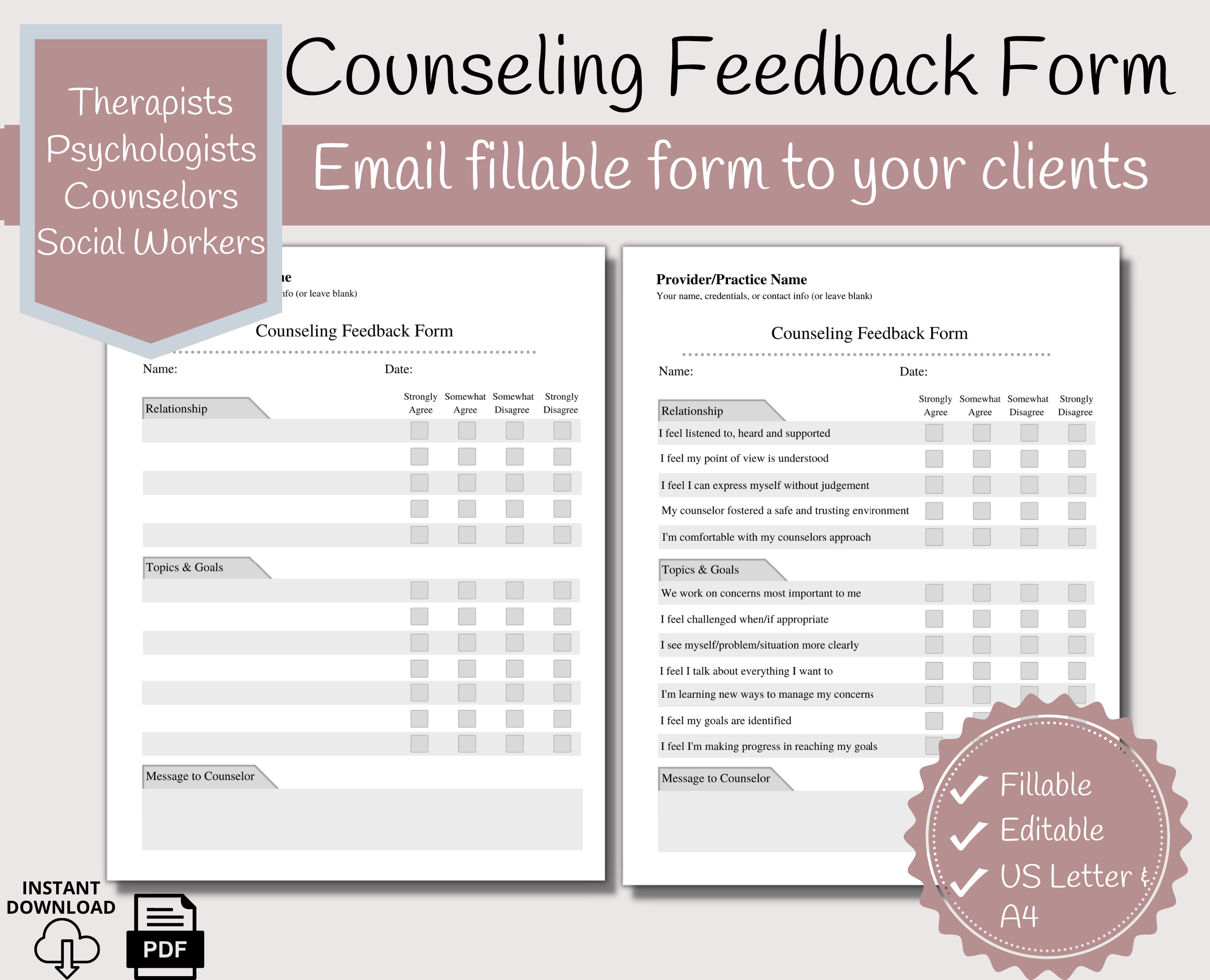 Client Feedback Form Improve Counseling Effectiveness CCDigitalStudios