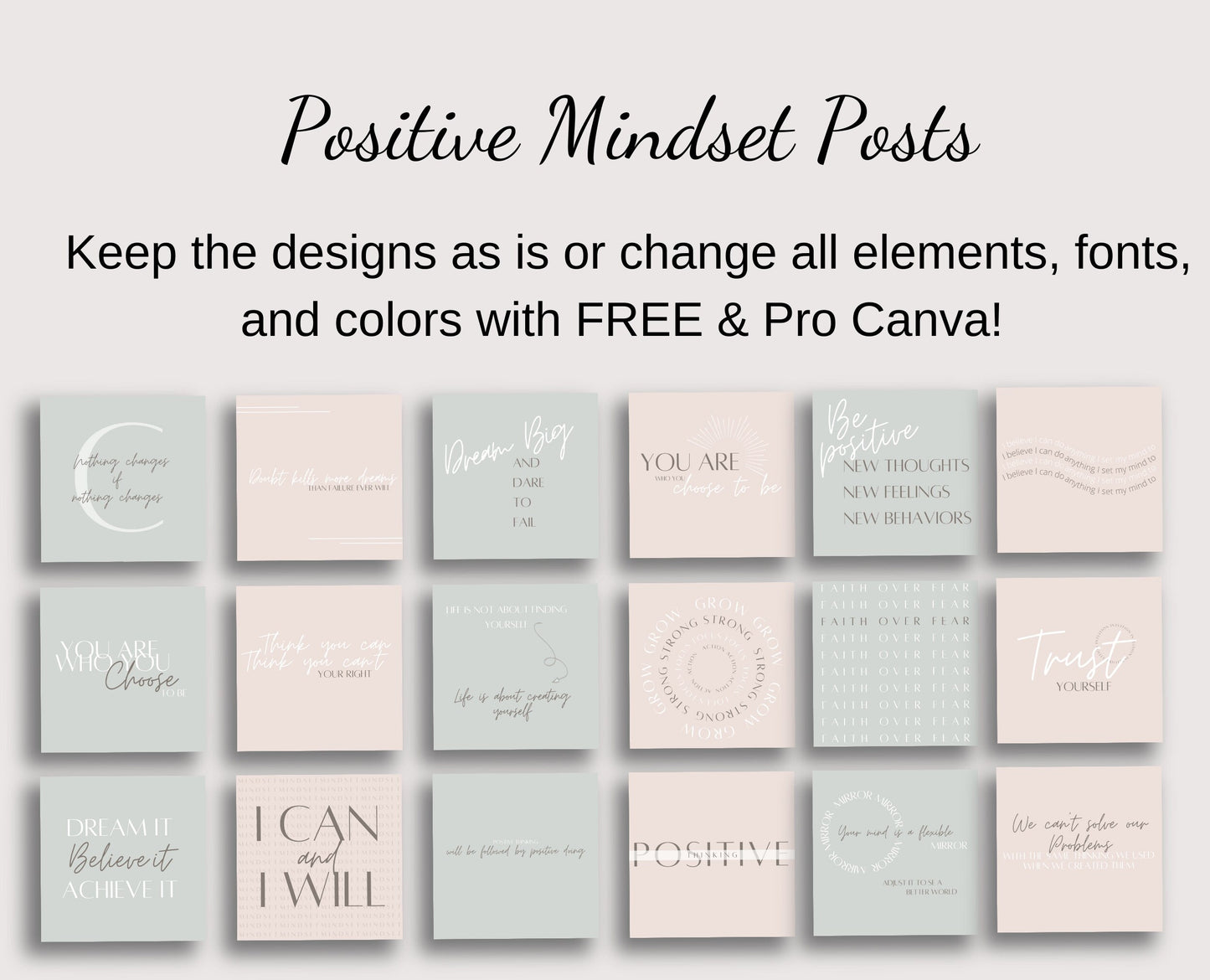 Positive Mindset Quotes for Instagram: 50 Canva Post Templates