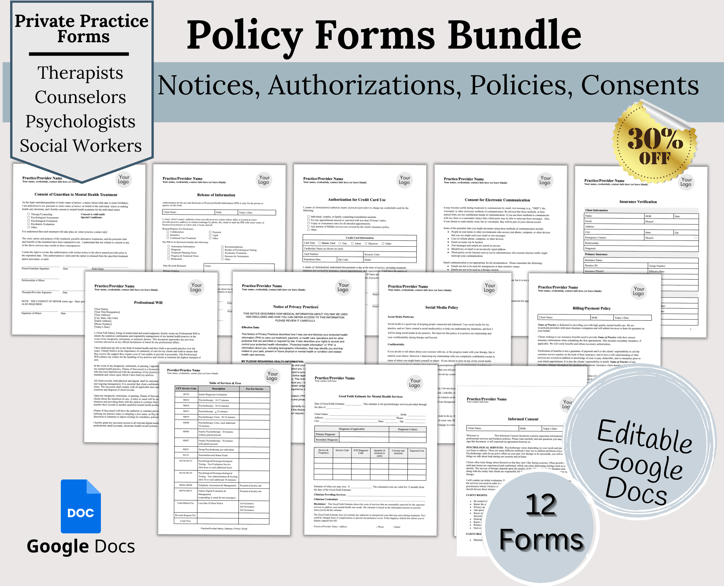 Private Practice Forms Bundle: Essential Policies, Consents, and Notic ...