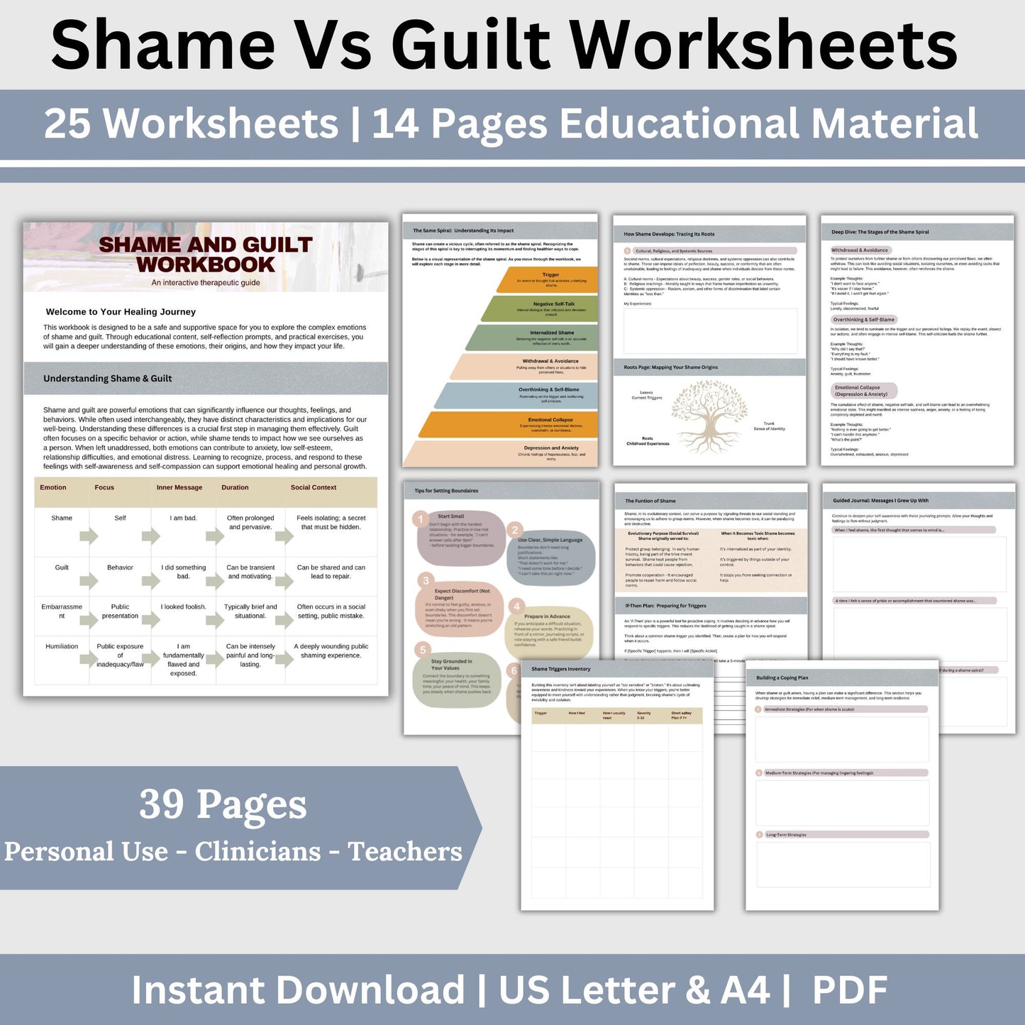 Shame vs Guilt Worksheets