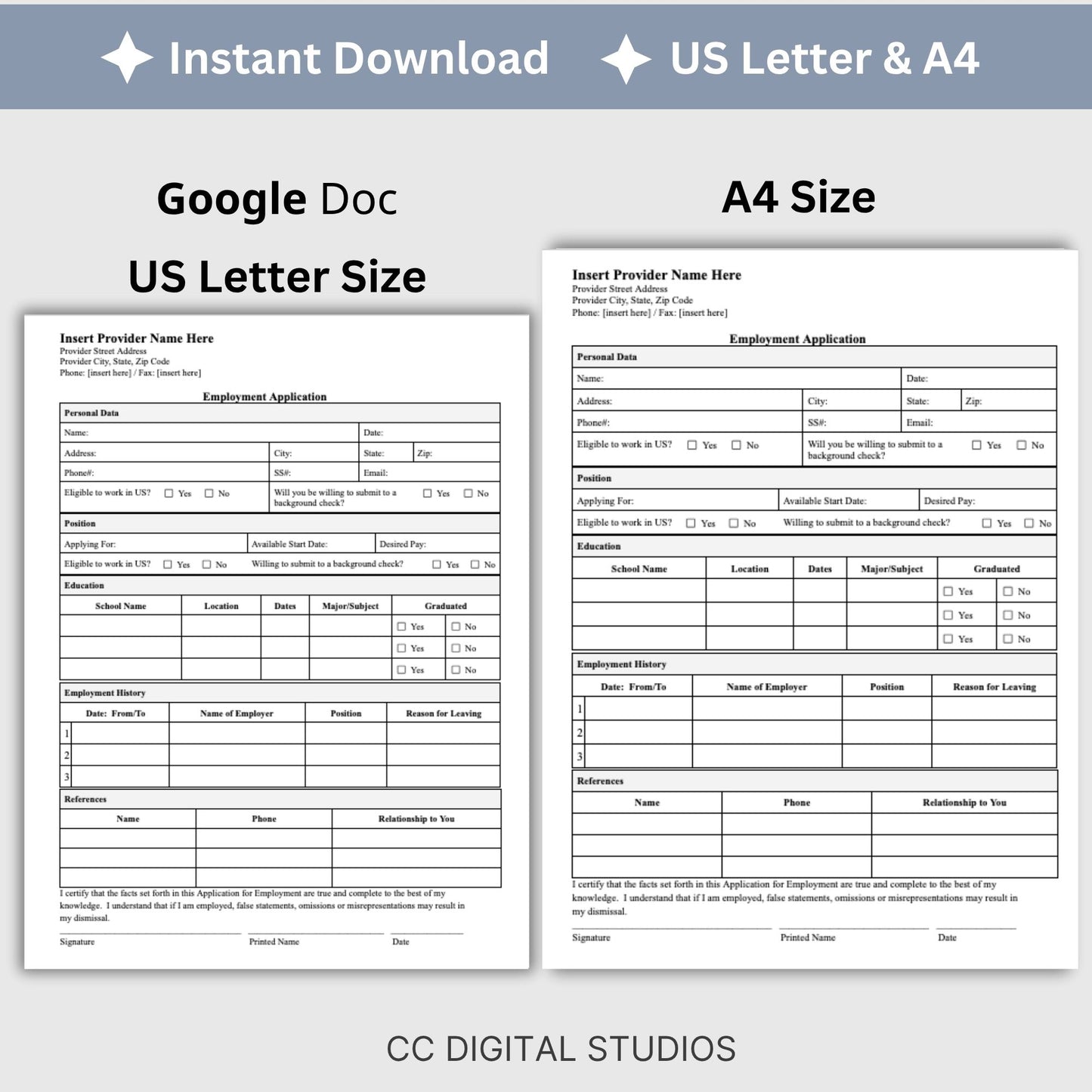 Employee Application Template - Google Doc