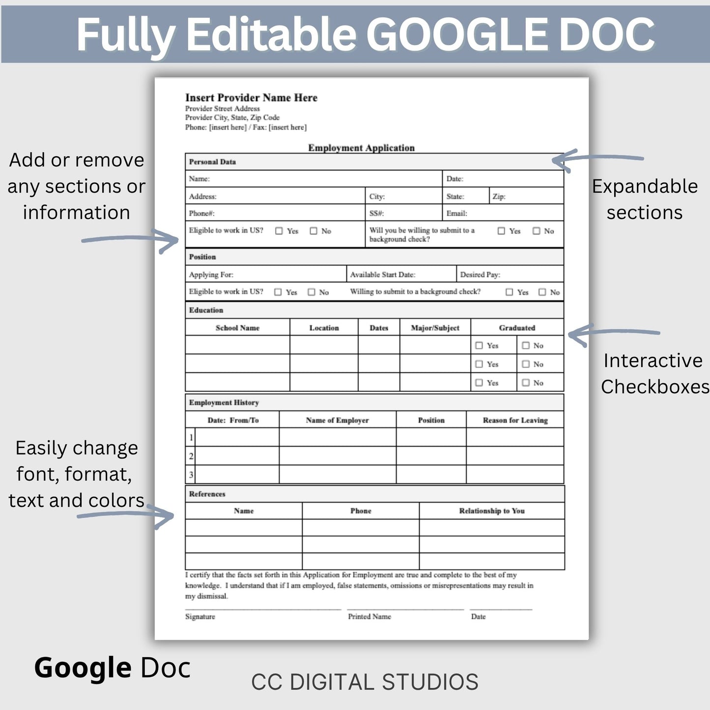 Employee Application Template - Google Doc
