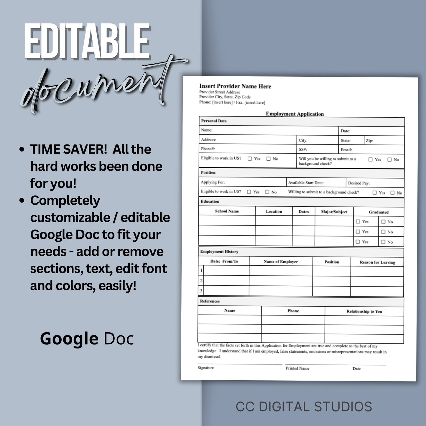 Employee Application Template - Google Doc