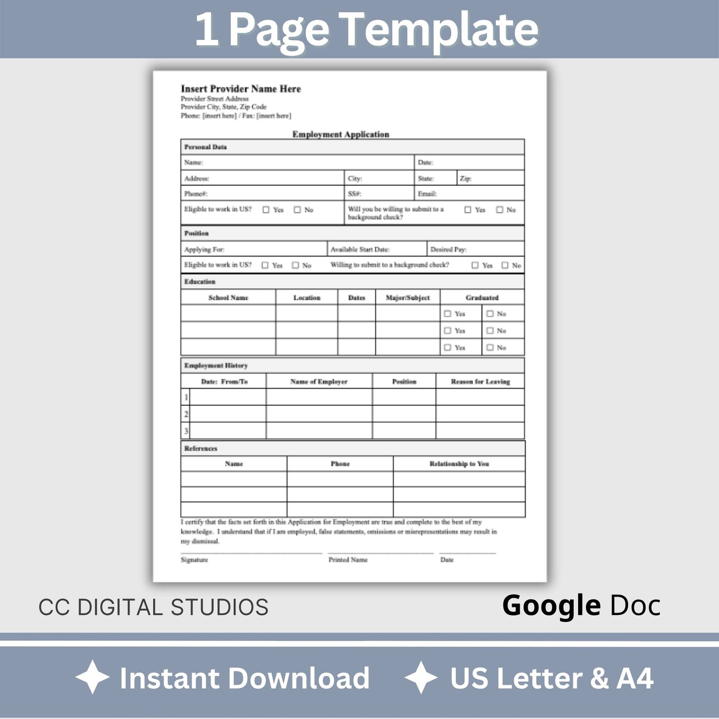 Employee Application Template - Google Doc