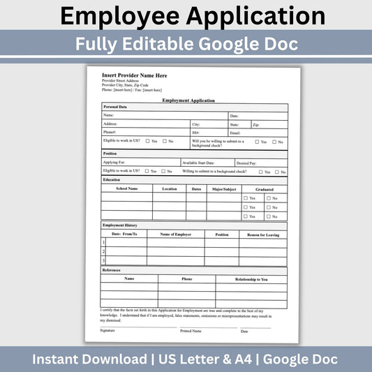 Employee Application Template - Google Doc