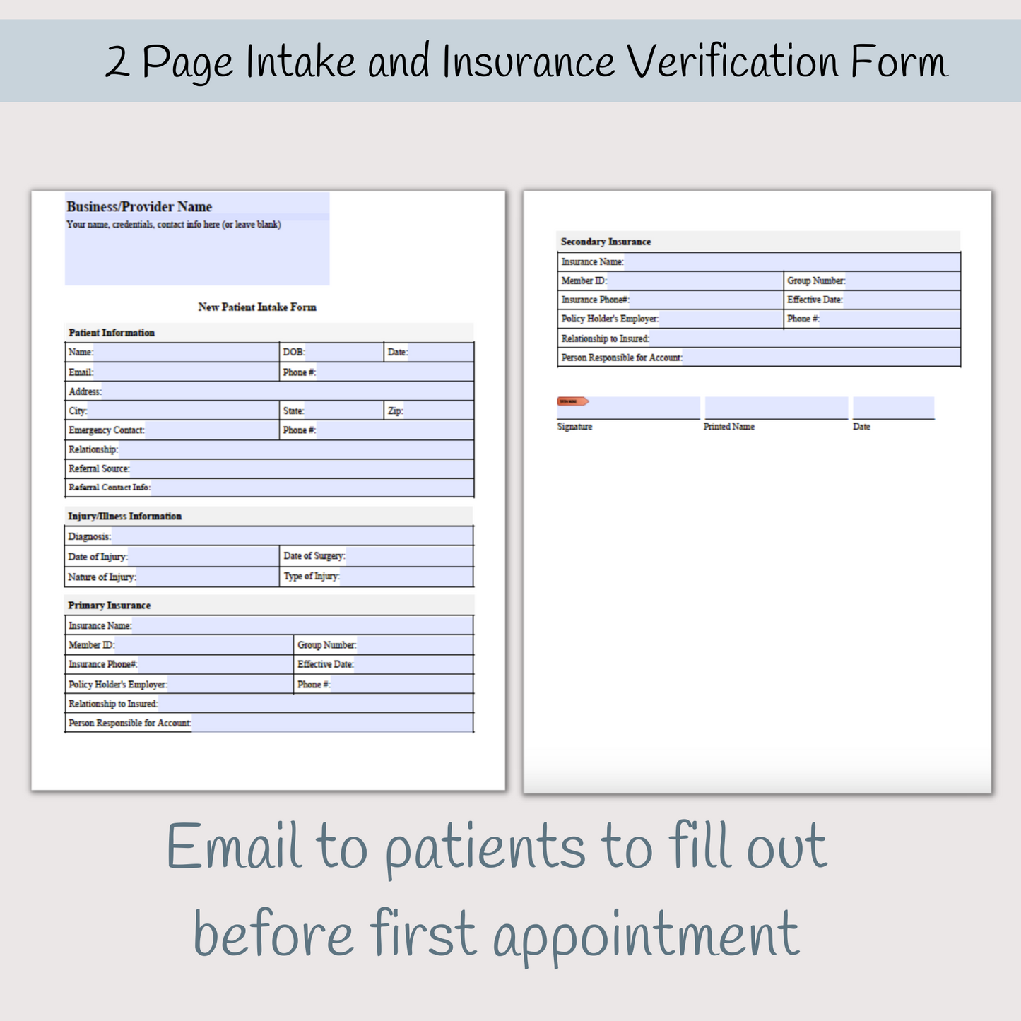 Insurance Verification Form for Physical Therapy Office
