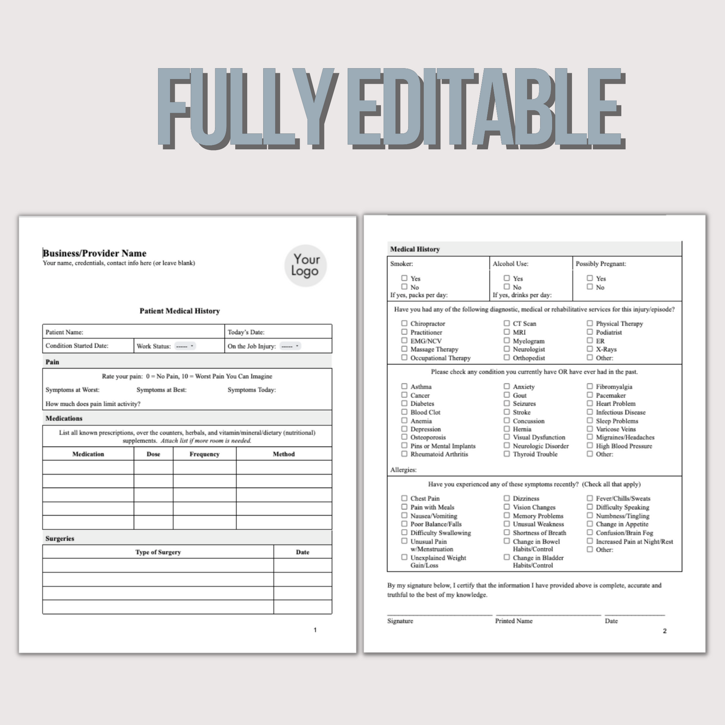 Medical History Intake Form for Physical Therapy Office:  Streamline Client Onboarding