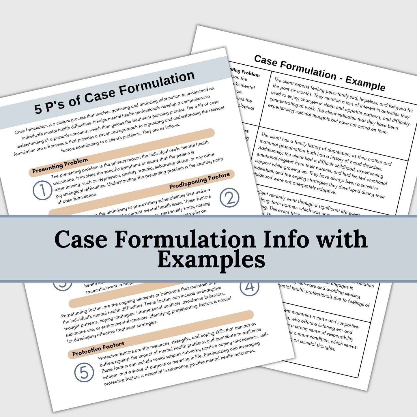 Our Case Formulation Information and Worksheets are here to empower you with the 5 Ps framework – a powerful tool for gaining deeper insights into your clients mental health concerns.