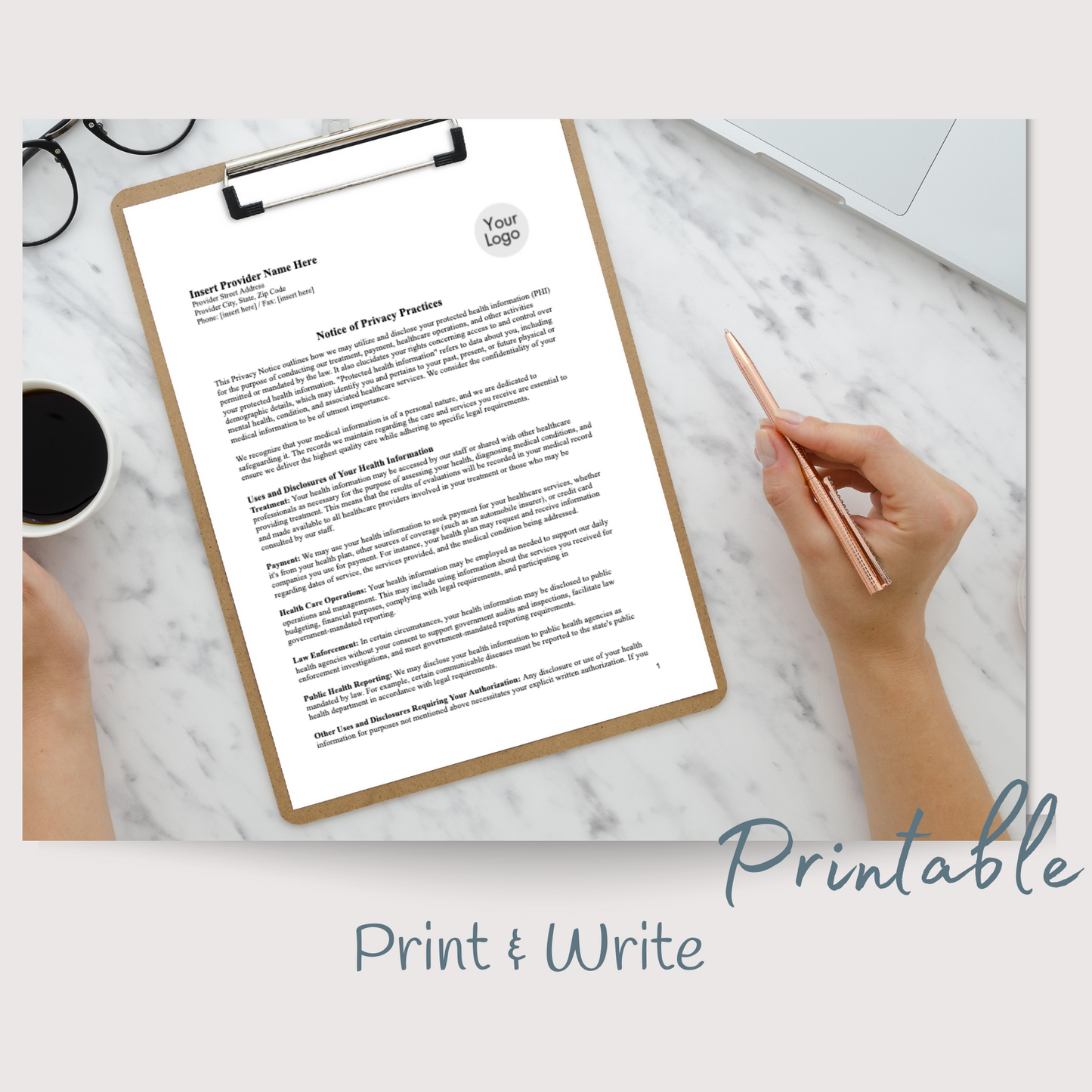 Notice of Privacy Practices HIPAA Template for Physical Therapy Office