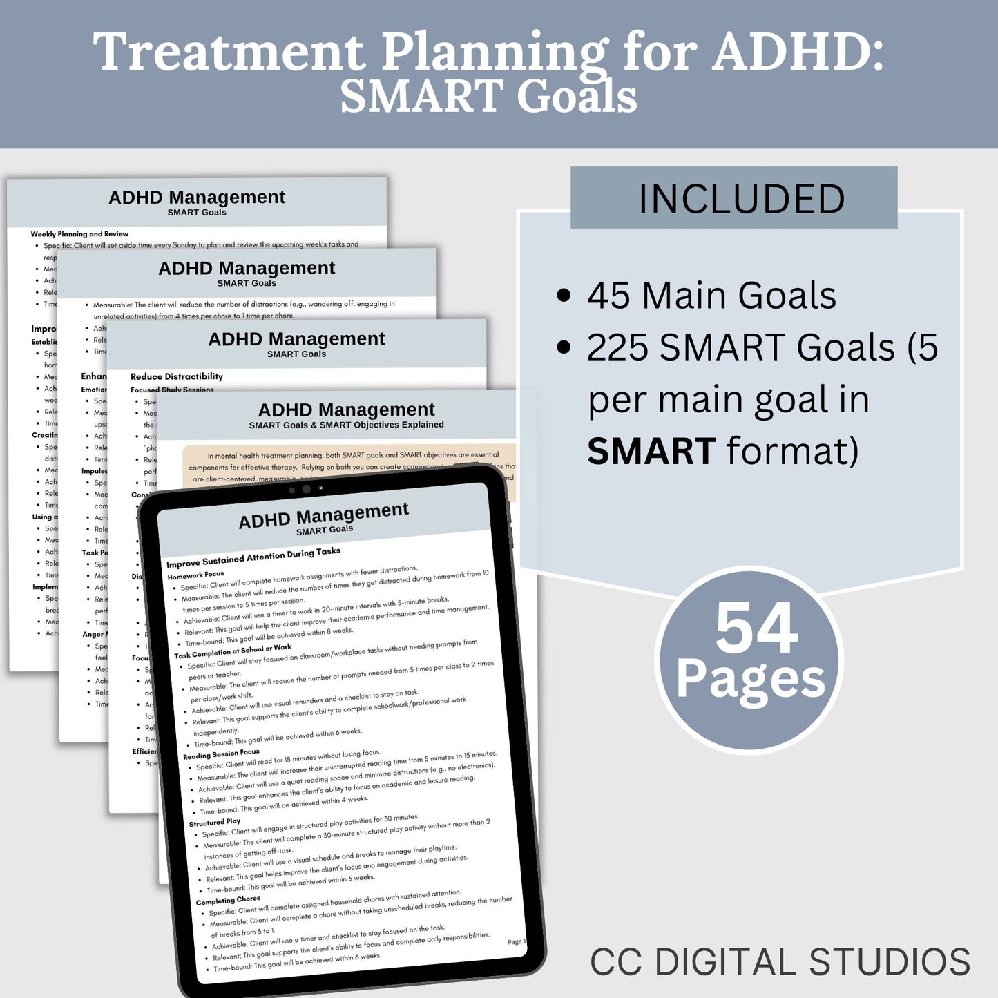 ADHD Smart Goals for Treatment Planning, Therapy Cheat Sheet, Therapy Notes, ADHD Planner for Therapist Office, Goal Setting for ADHD, SMART Goals for ADHD treatment planning - Therapy cheat sheets for mental health professionals.