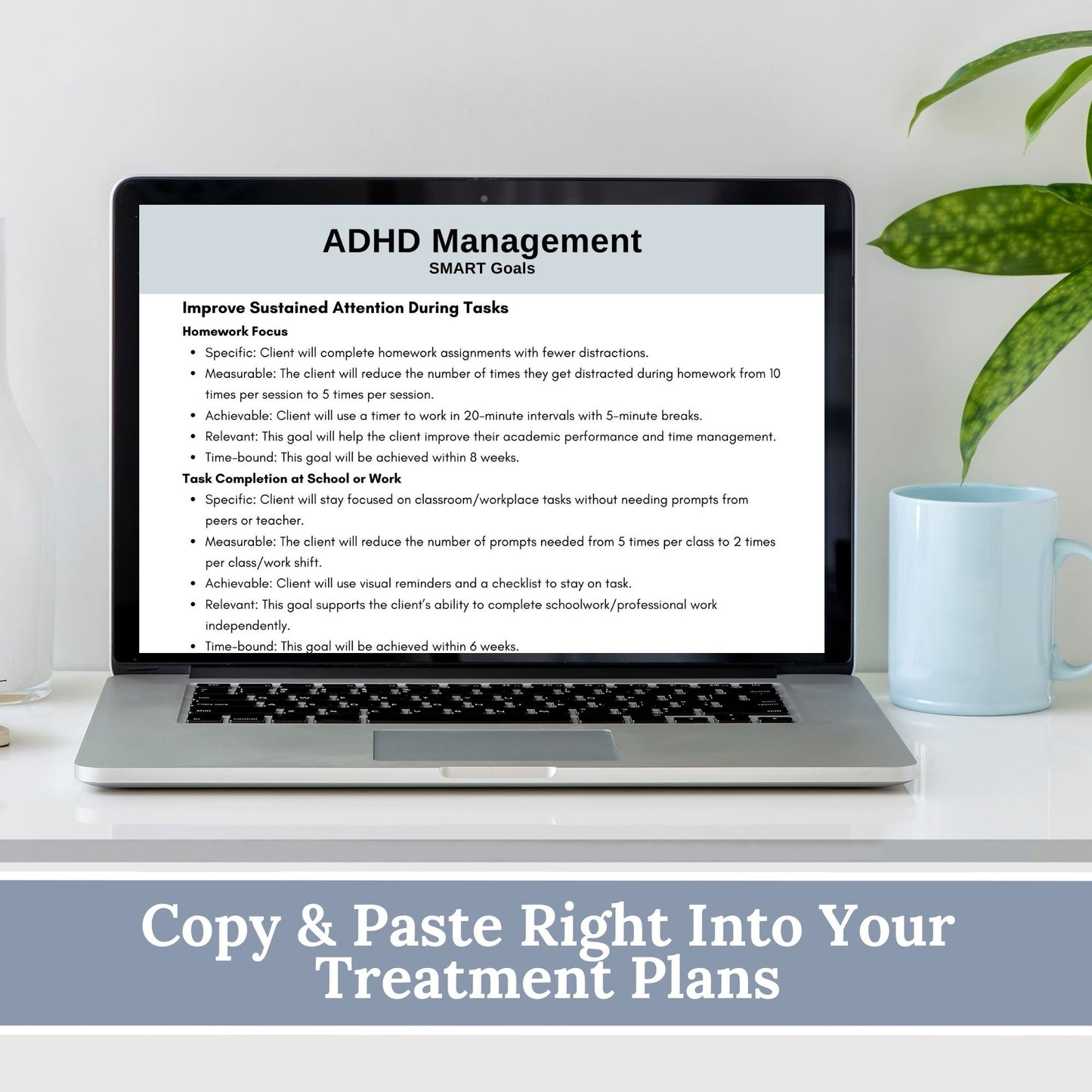 ADHD Smart Goals for Treatment Planning, Therapy Cheat Sheet, Therapy Notes, ADHD Planner for Therapist Office, Goal Setting for ADHD, SMART Goals for ADHD treatment planning - Therapy cheat sheets for mental health professionals.