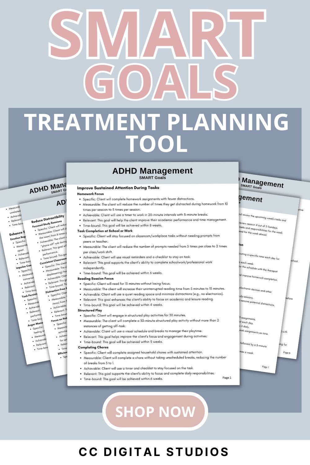 ADHD Smart Goals for Treatment Planning, Therapy Cheat Sheet, Therapy Notes, ADHD Planner for Therapist Office, Goal Setting for ADHD, SMART Goals for ADHD treatment planning - Therapy cheat sheets for mental health professionals.