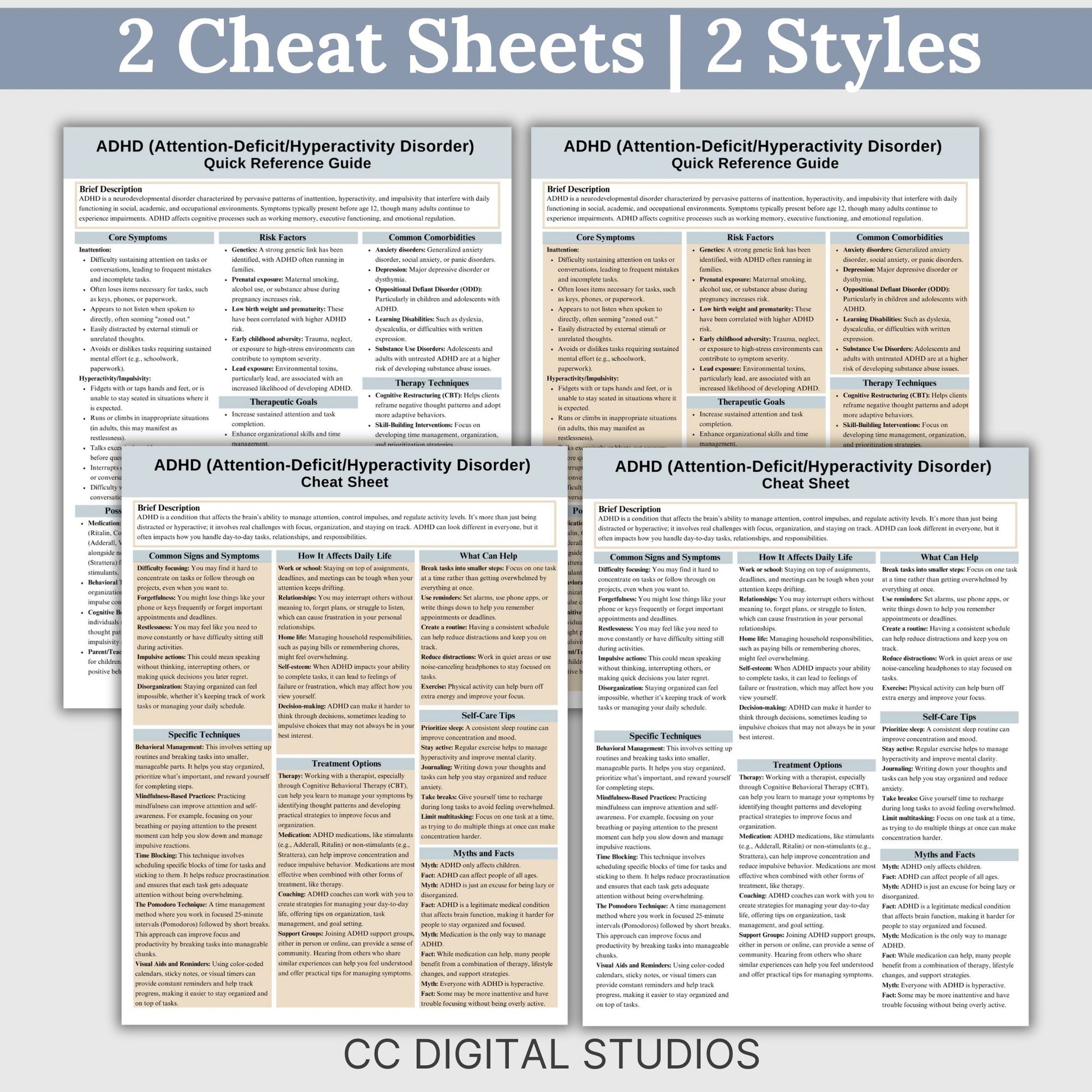 This 2-in-1 ADHD Cheat Sheet is designed for both therapists and clients! It includes a therapist's quick reference guide and a client-friendly psychoeducational sheet, making it a valuable ADHD therapy tool.