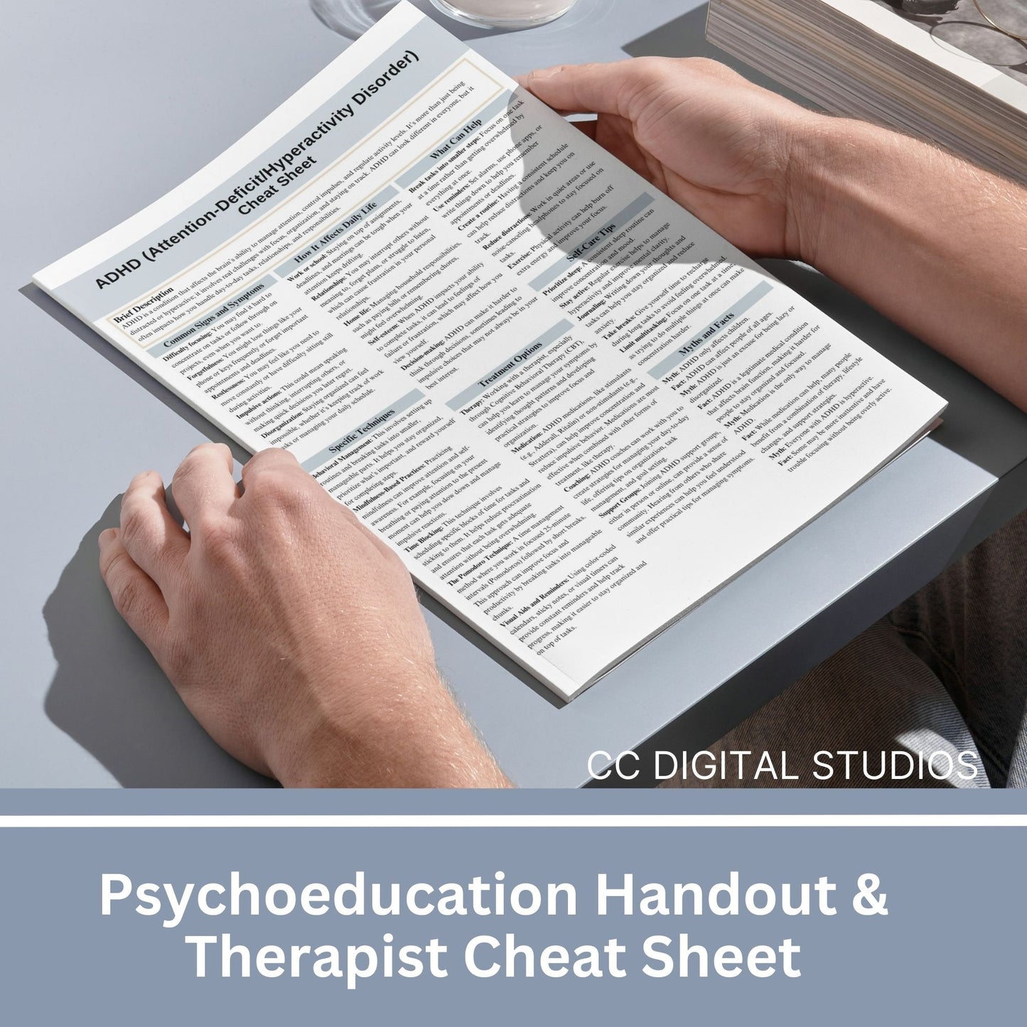 This 2-in-1 ADHD Cheat Sheet is designed for both therapists and clients! It includes a therapist's quick reference guide and a client-friendly psychoeducational sheet, making it a valuable ADHD therapy tool.