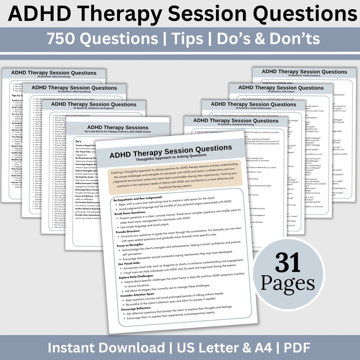 A collection of 750 questions, along with essential tips for therapist to provide their clients and do's and don'ts, this resource is a valuable addition to any therapist's office. Helpful reference sheets for school counselors social workers