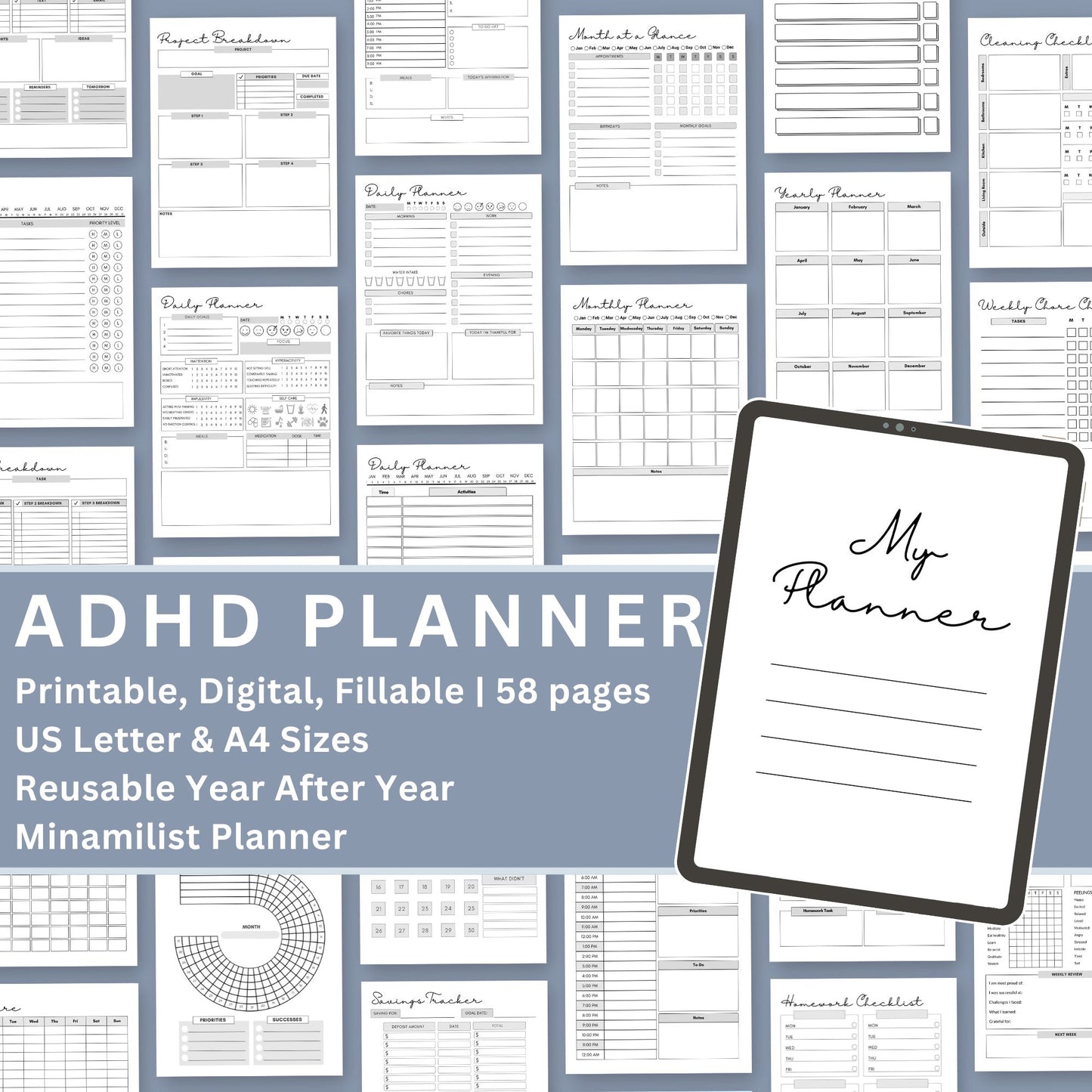 ADHD digital planner, ADHD Planner Printable, adhd Productivity Planner, adhd life planner adhd journal, adhd student planner, adhd workbook, digital planner, printable, GoodNotes Planner, GoodNotes Pages