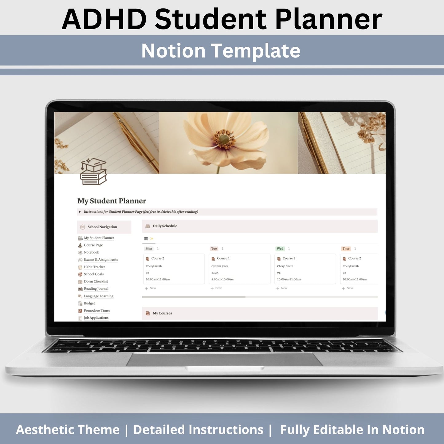Notion Student Planner designed with ADHD in mind! This unique and customizable digital planner is crafted specifically to help students with ADHD stay organized, focused, and motivated throughout their academic journey. 