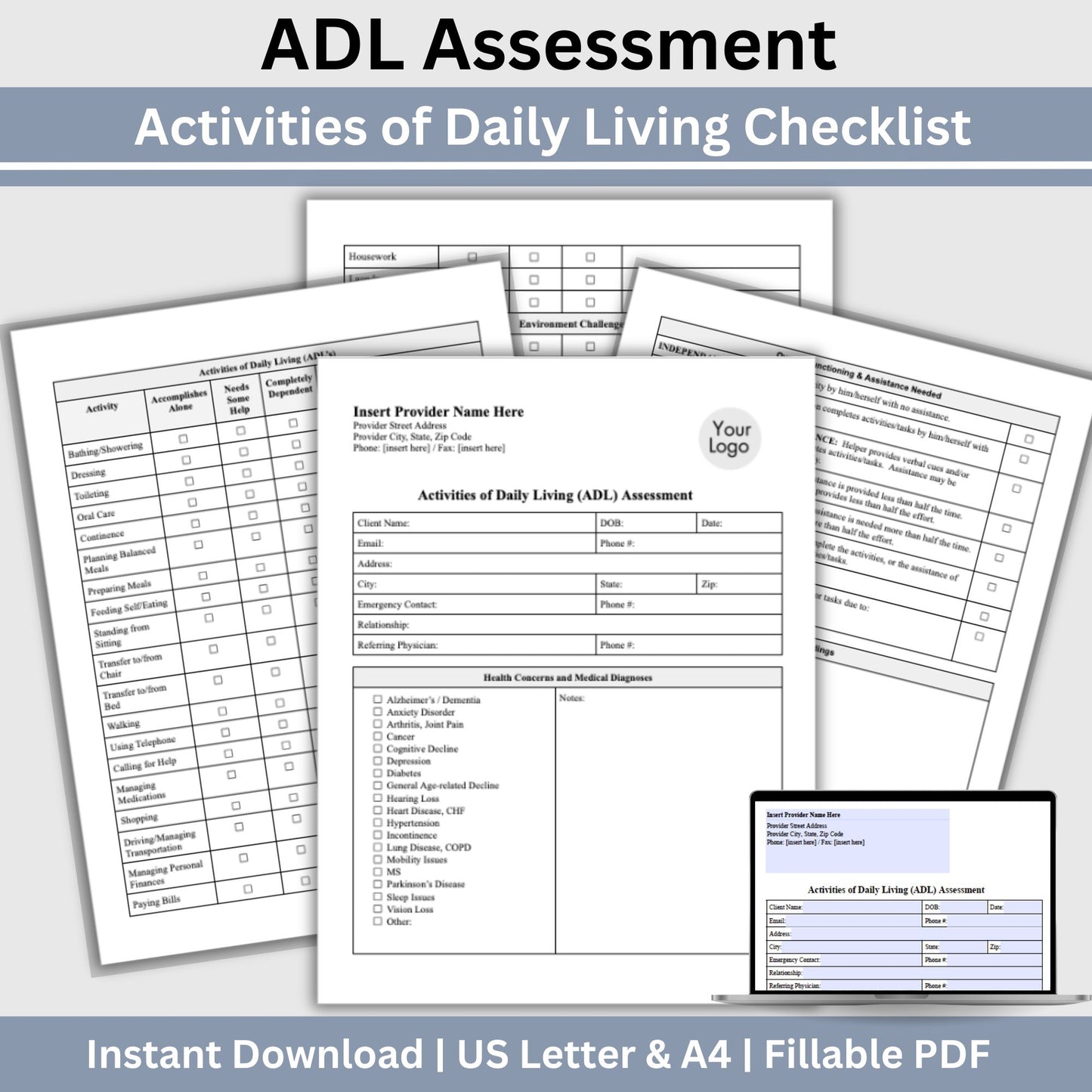 Activities of Daily Living Report Sheet - Fillable PDF