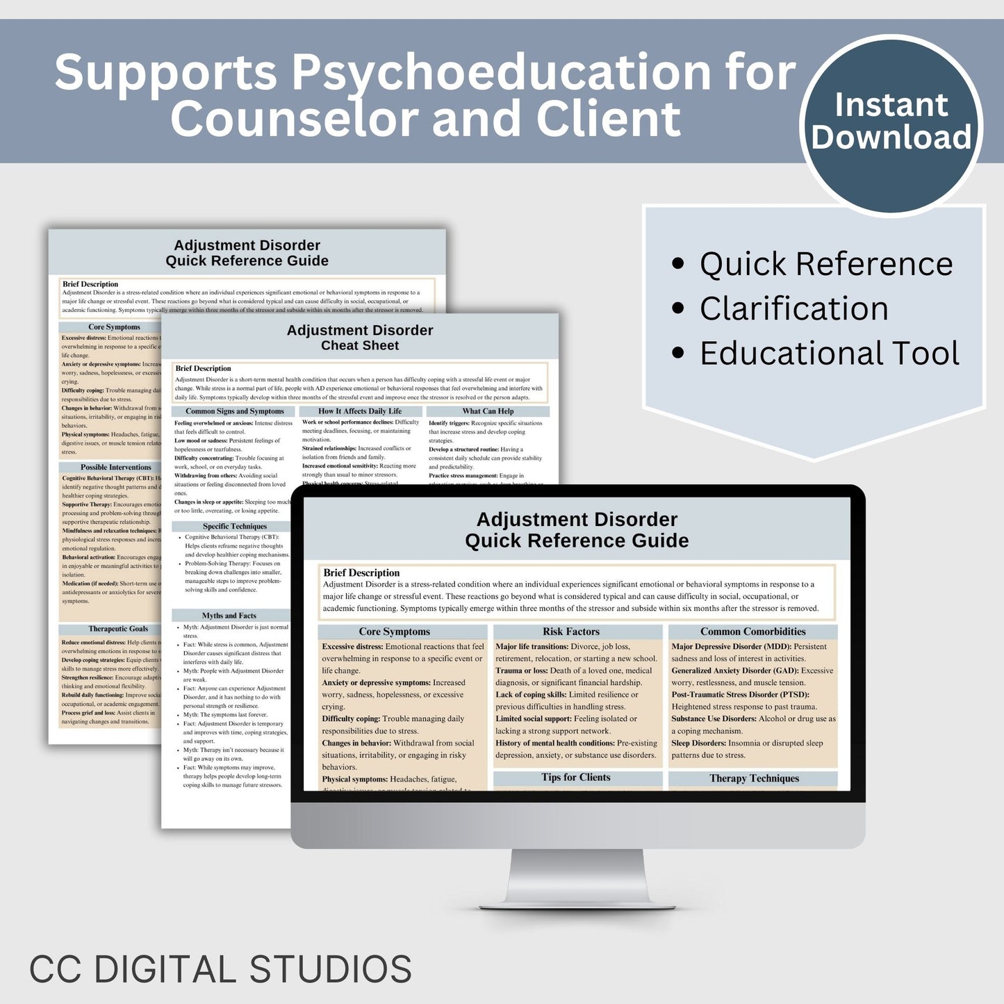 Adjustment Disorder Therapy Cheat Sheet:  2 IN 1 Psychoeducation for Client and Cheat Sheet for Counselors