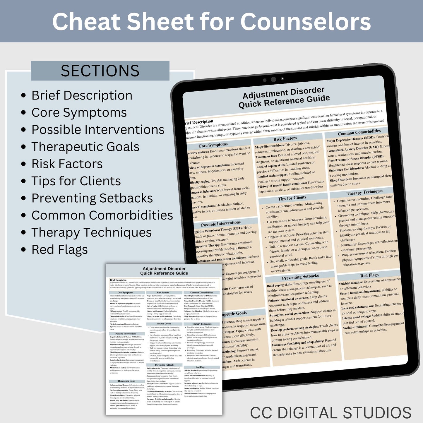 Adjustment Disorder Therapy Cheat Sheet:  2 IN 1 Psychoeducation for Client and Cheat Sheet for Counselors