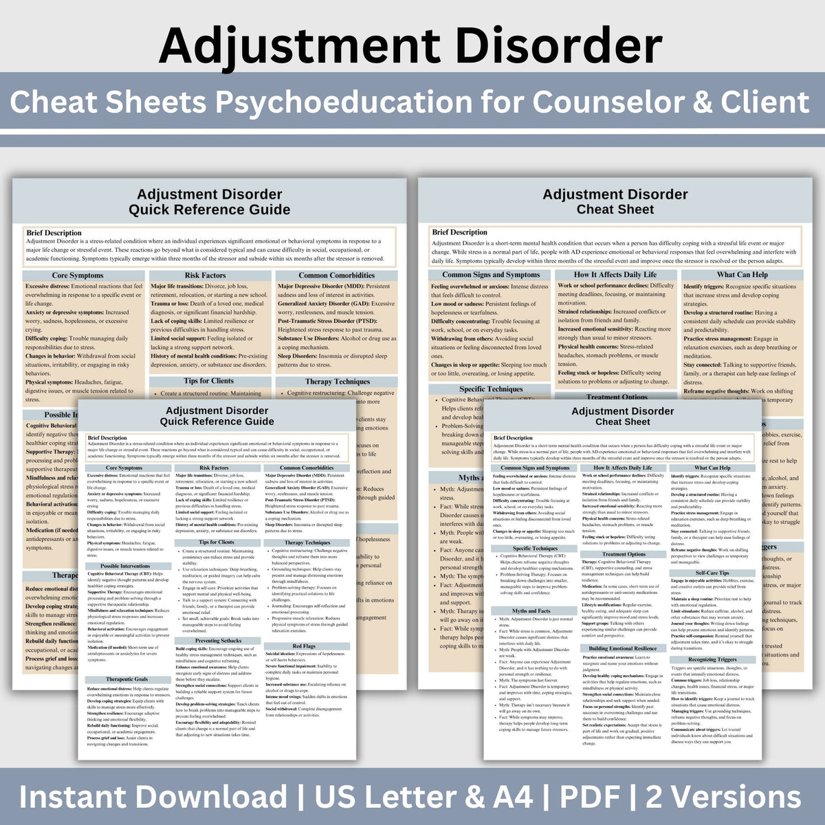 Adjustment Disorder Therapy Cheat Sheet: 2 IN 1 Psychoeducation for Cl ...