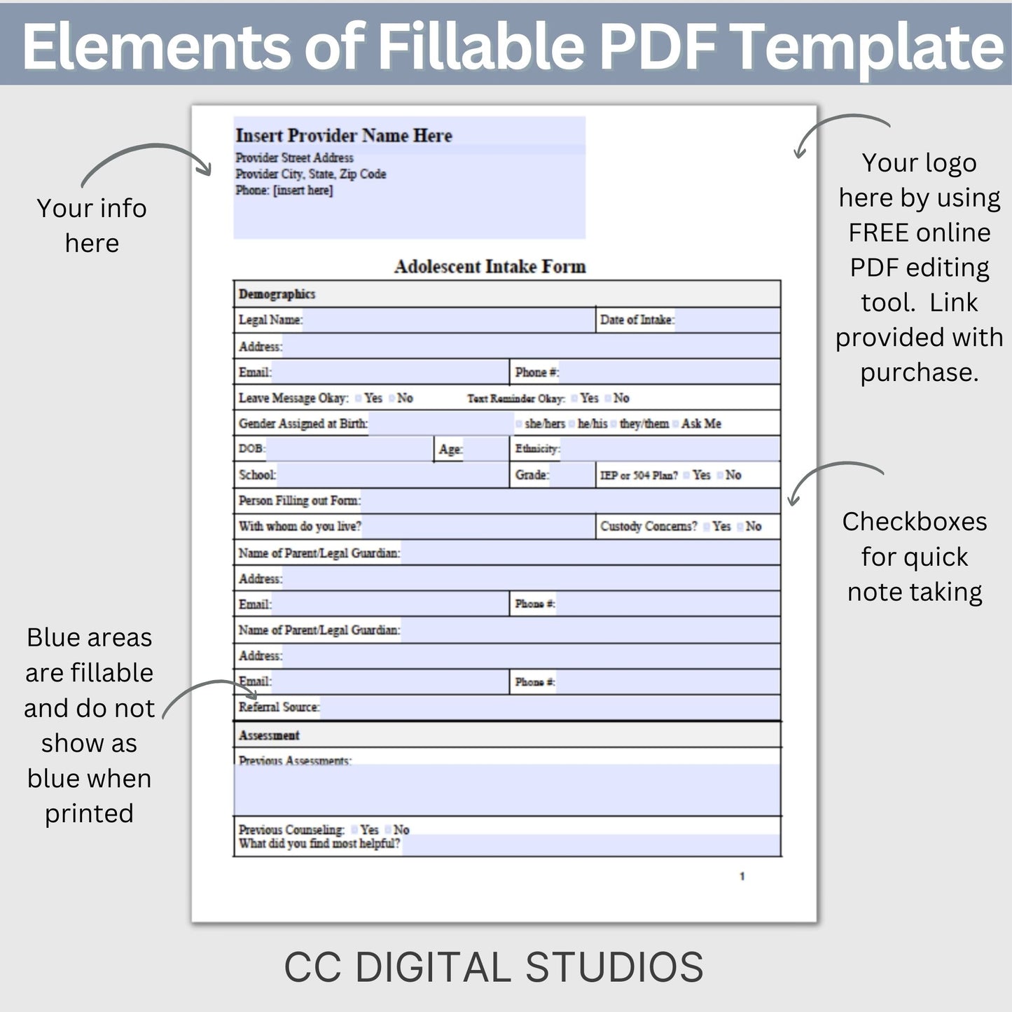 Client Intake Form for Adolescents - a thorough template created to simplify the intake process. This therapy resource is tailored for therapists offices, school psychologists, school counseling and social workers.