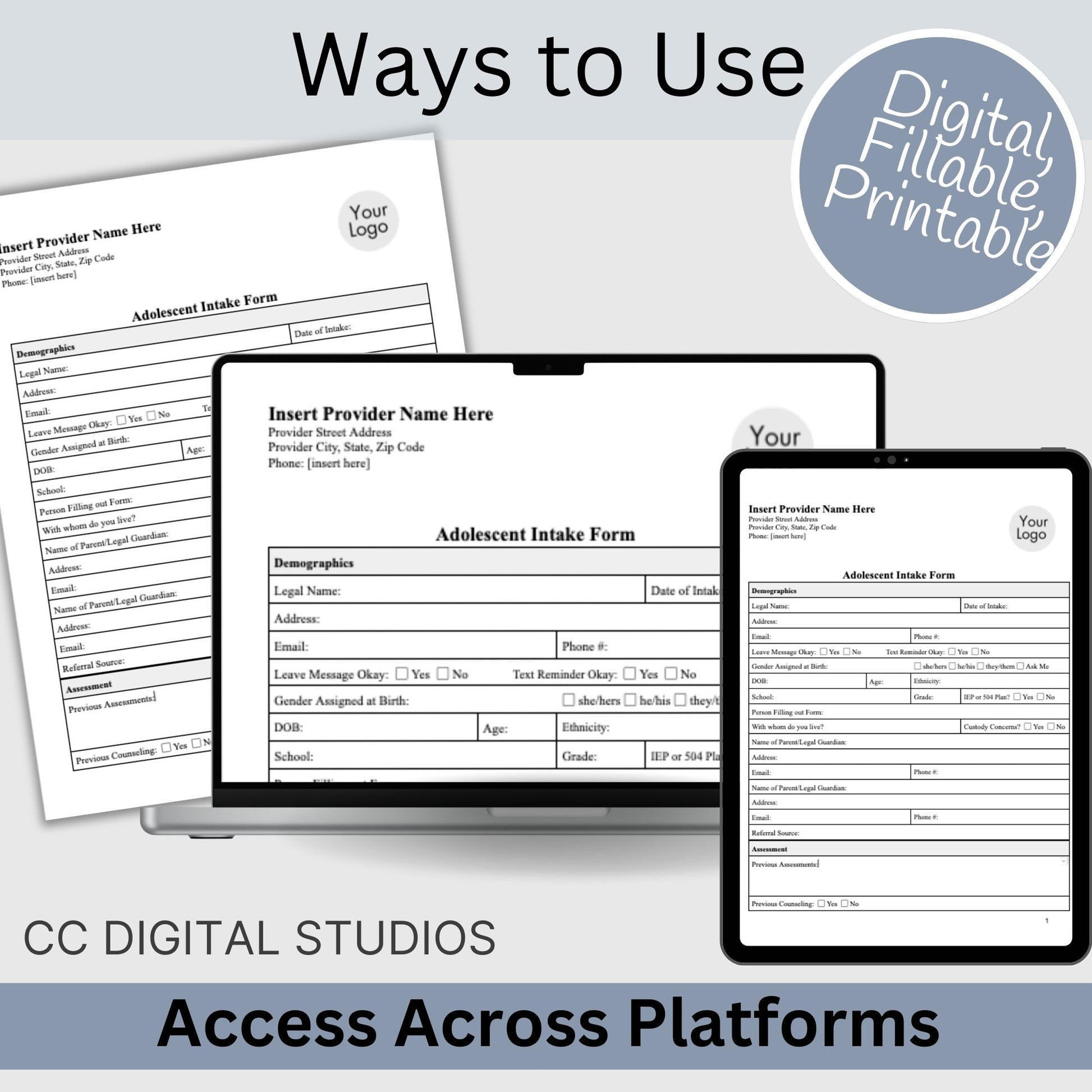 Client Intake Form for Adolescents - a thorough template created to simplify the intake process. This therapy resource is tailored for therapists offices, school psychologists, school counseling and social workers.