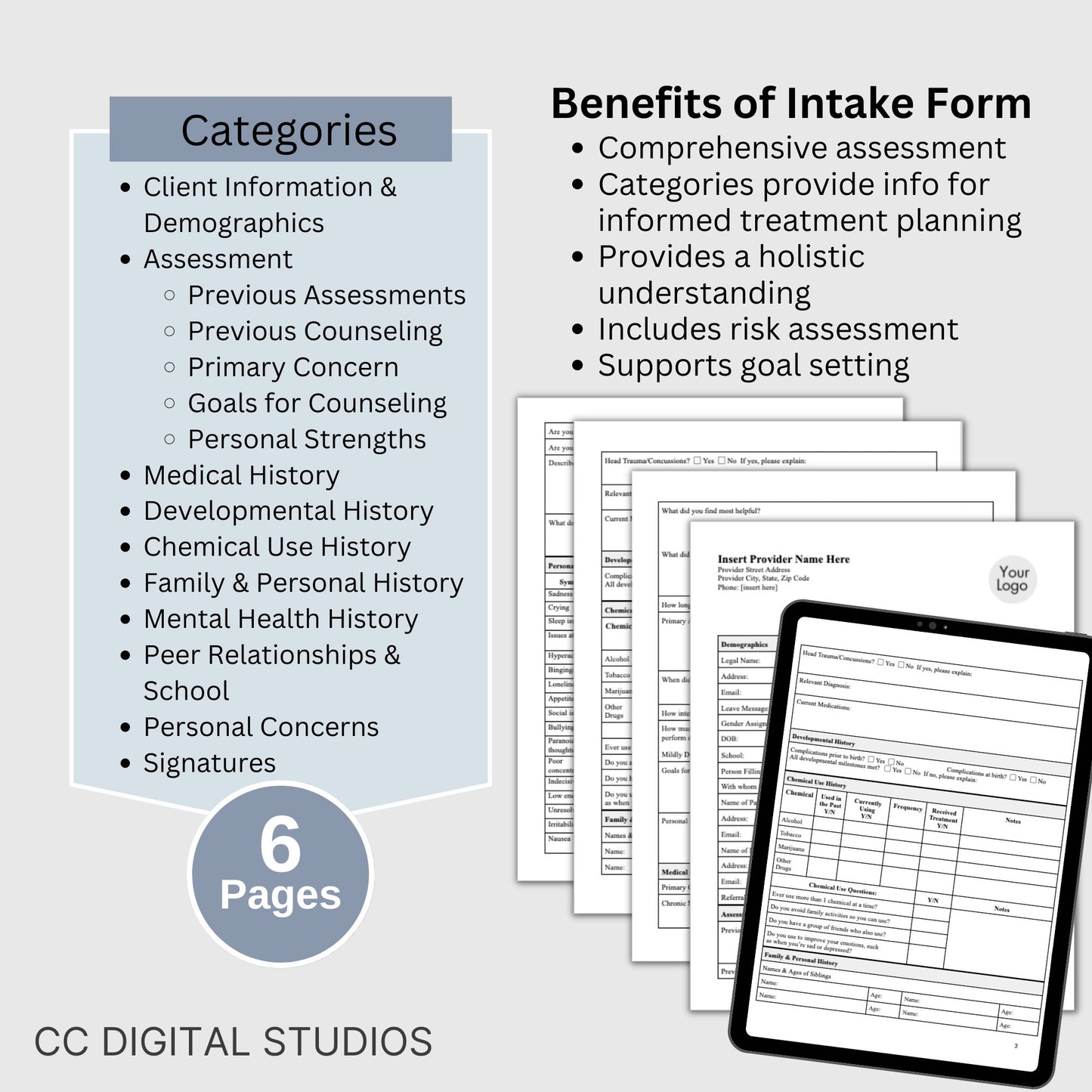 Client Intake Form for Adolescents - a thorough template created to simplify the intake process. This therapy resource is tailored for therapists offices, school psychologists, school counseling and social workers.