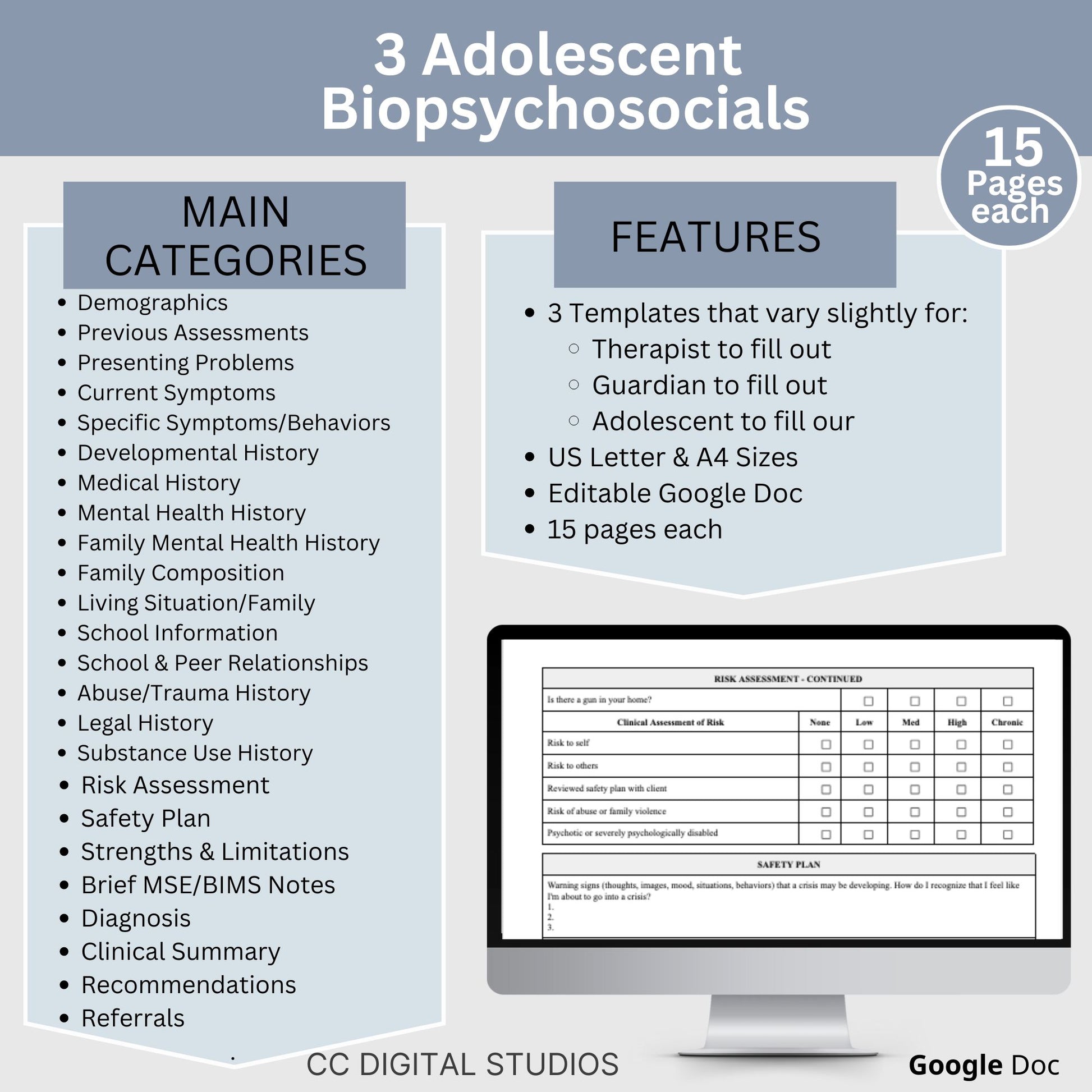 Adolescent Teen Therapy Bundle, specifically designed for mental health professionals working with adolescents. Teen Therapy Bundle, Adolescent Biopsycosocial Assessment, Therapy Intake Form, Therapy Consents & Policies, Free Teen Therapy Questions