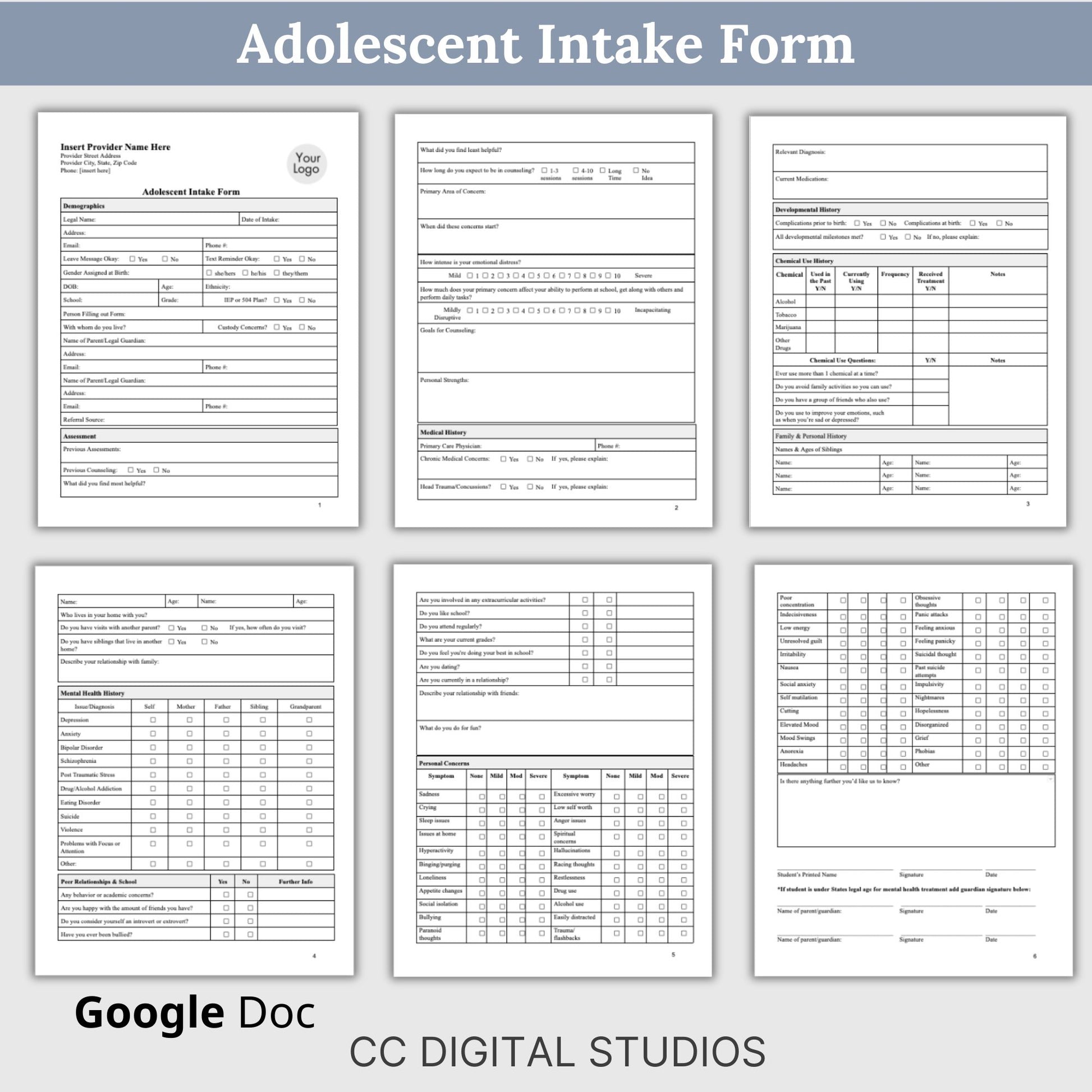 Adolescent Teen Therapy Bundle, specifically designed for mental health professionals working with adolescents. Teen Therapy Bundle, Adolescent Biopsycosocial Assessment, Therapy Intake Form, Therapy Consents & Policies, Free Teen Therapy Questions