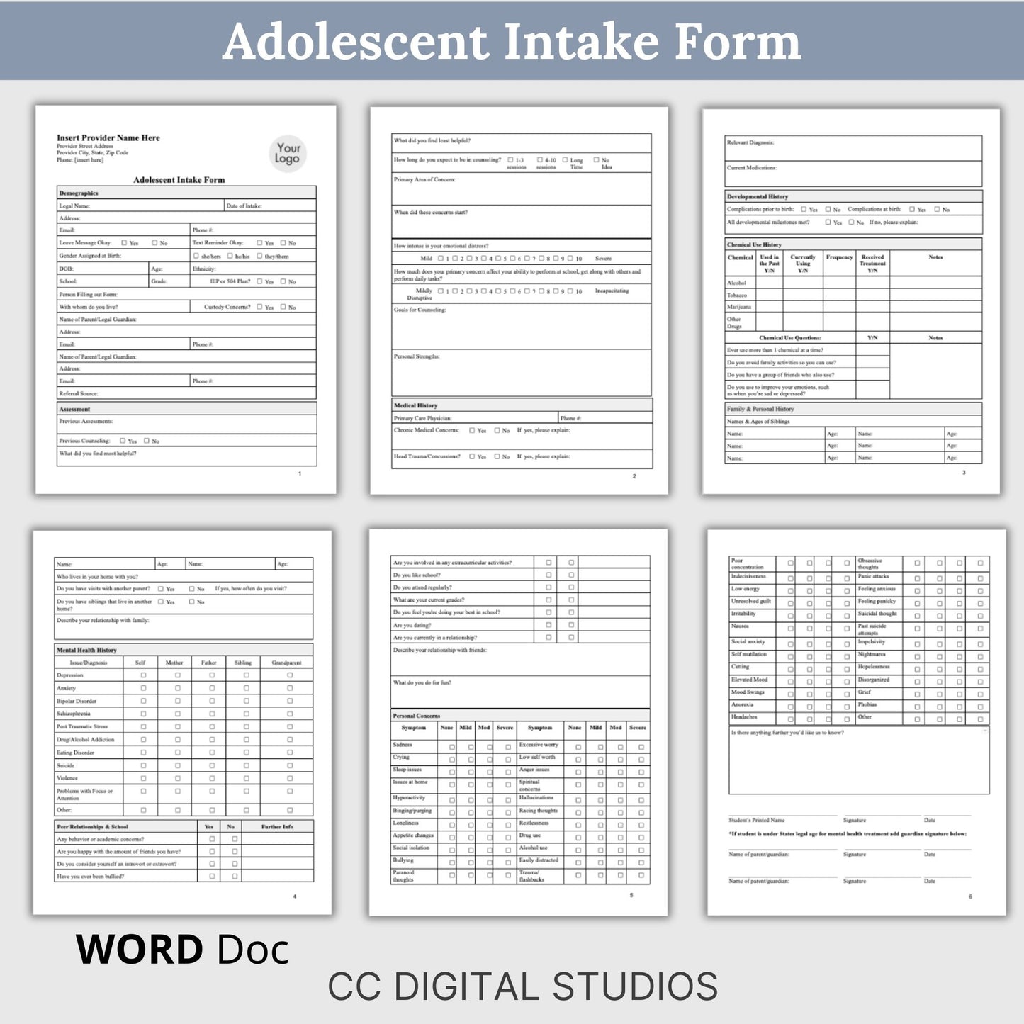 Adolescent Teen Therapy Bundle, specifically designed for mental health professionals working with adolescents. Teen Therapy Bundle, Adolescent Biopsycosocial Assessment, Therapy Intake Form, Therapy Consents & Policies, Free Teen Therapy Questions