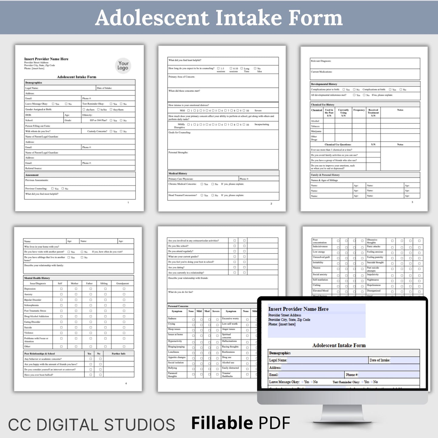 Adolescent Teen Therapy Bundle, specifically designed for mental health professionals working with adolescents. Teen Therapy Bundle, Adolescent Biopsycosocial Assessment, Therapy Intake Form, Therapy Consents & Policies, Free Teen Therapy Questions