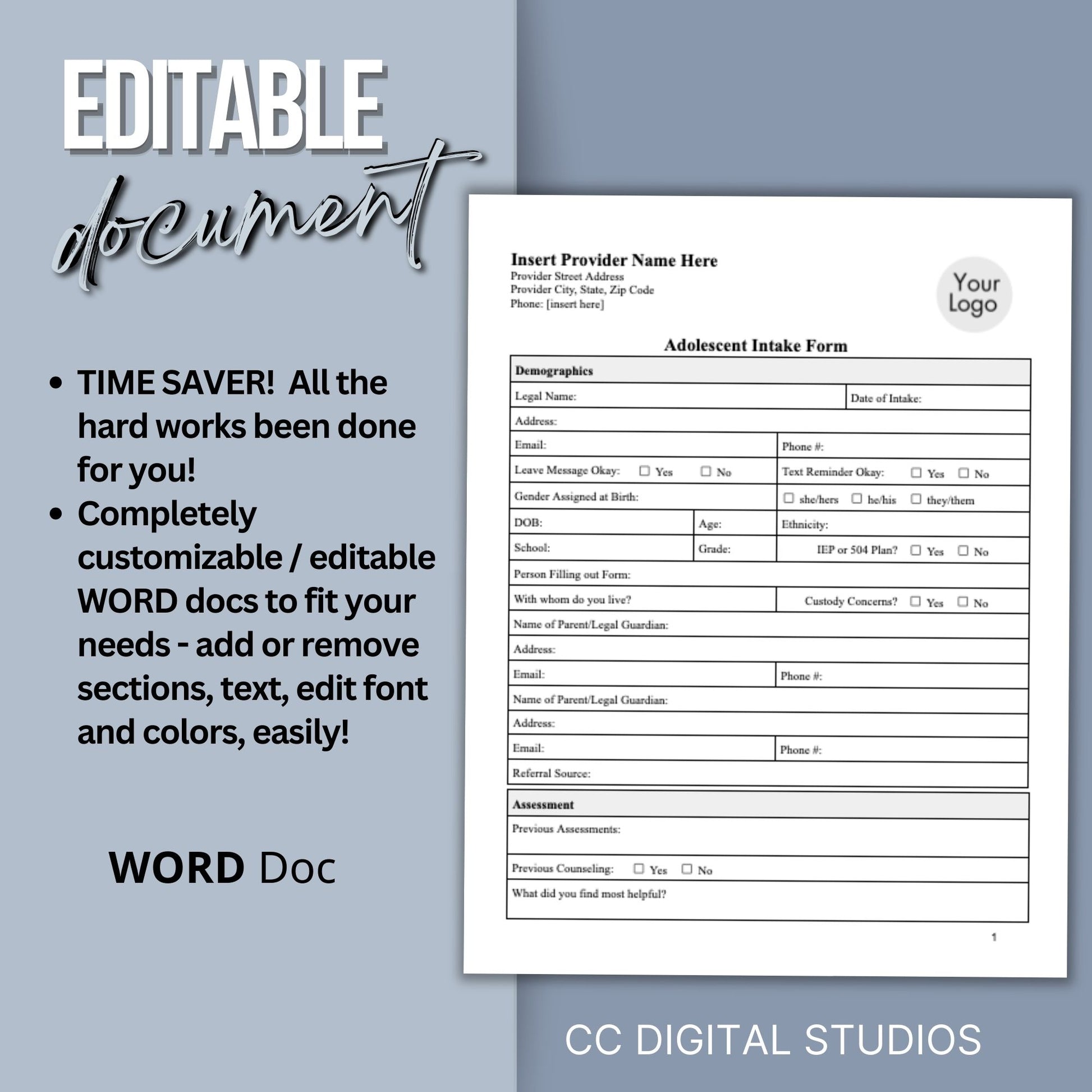 Adolescent Teen Therapy Bundle, specifically designed for mental health professionals working with adolescents. Teen Therapy Bundle, Adolescent Biopsycosocial Assessment, Therapy Intake Form, Therapy Consents & Policies, Free Teen Therapy Questions