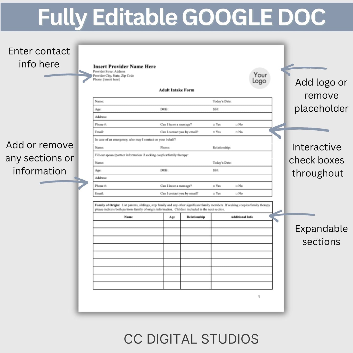 Adult Client Intake Template for Mental Health Practitioners:  Streamline Workflow