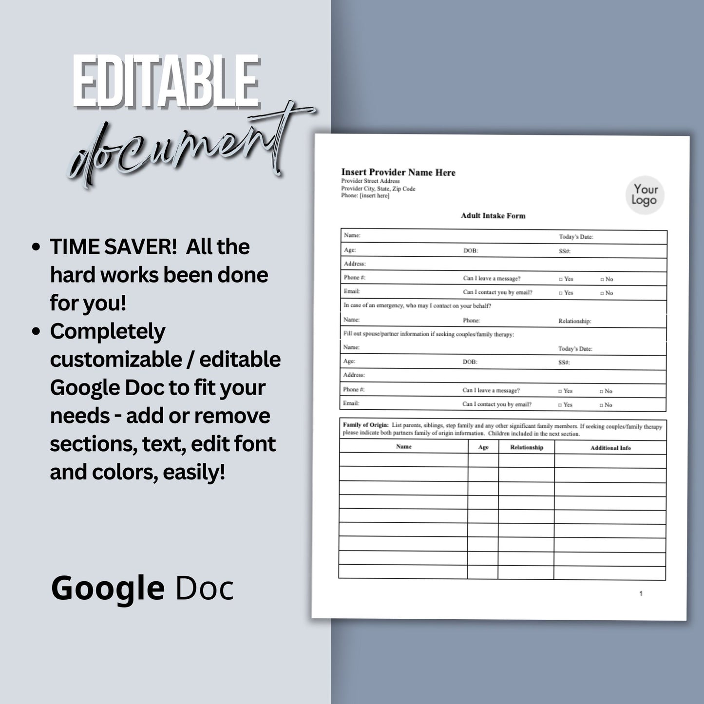 Adult Client Intake Template for Mental Health Practitioners:  Streamline Workflow