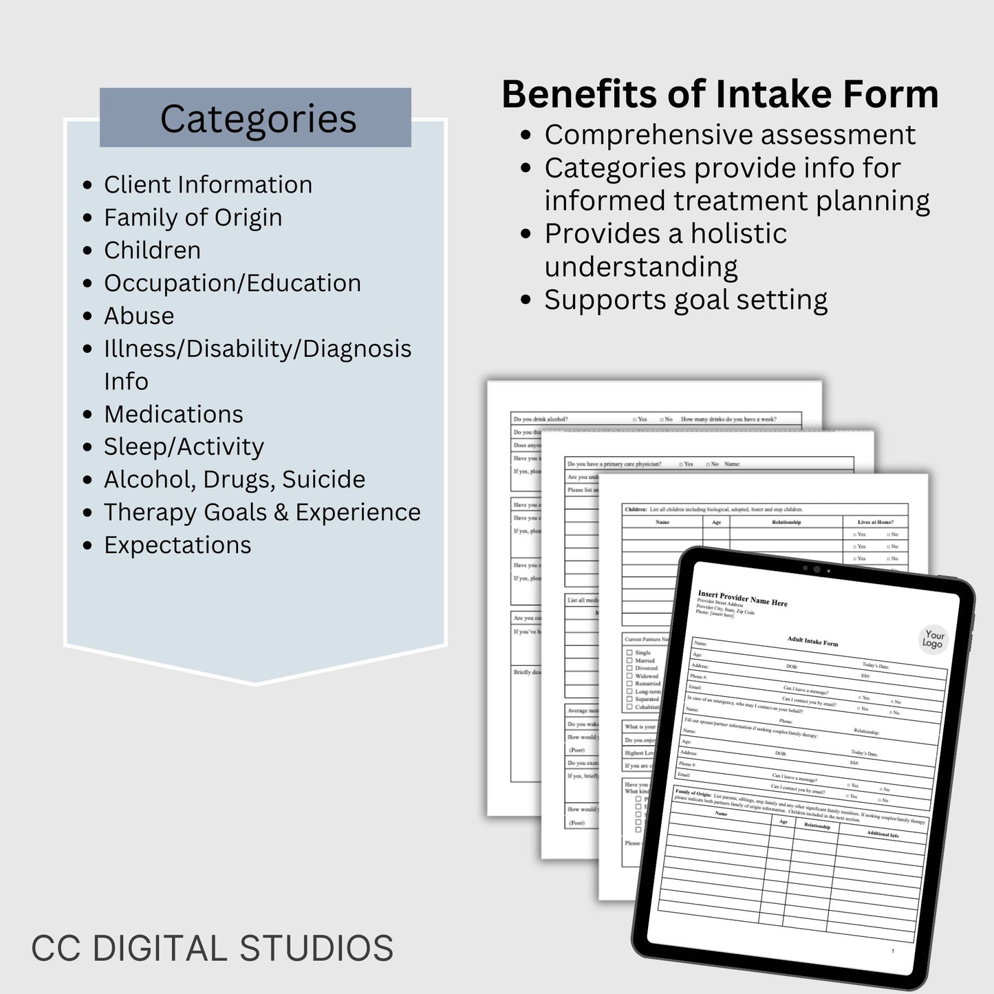 Adult Client Intake Form for Mental Health Professionals