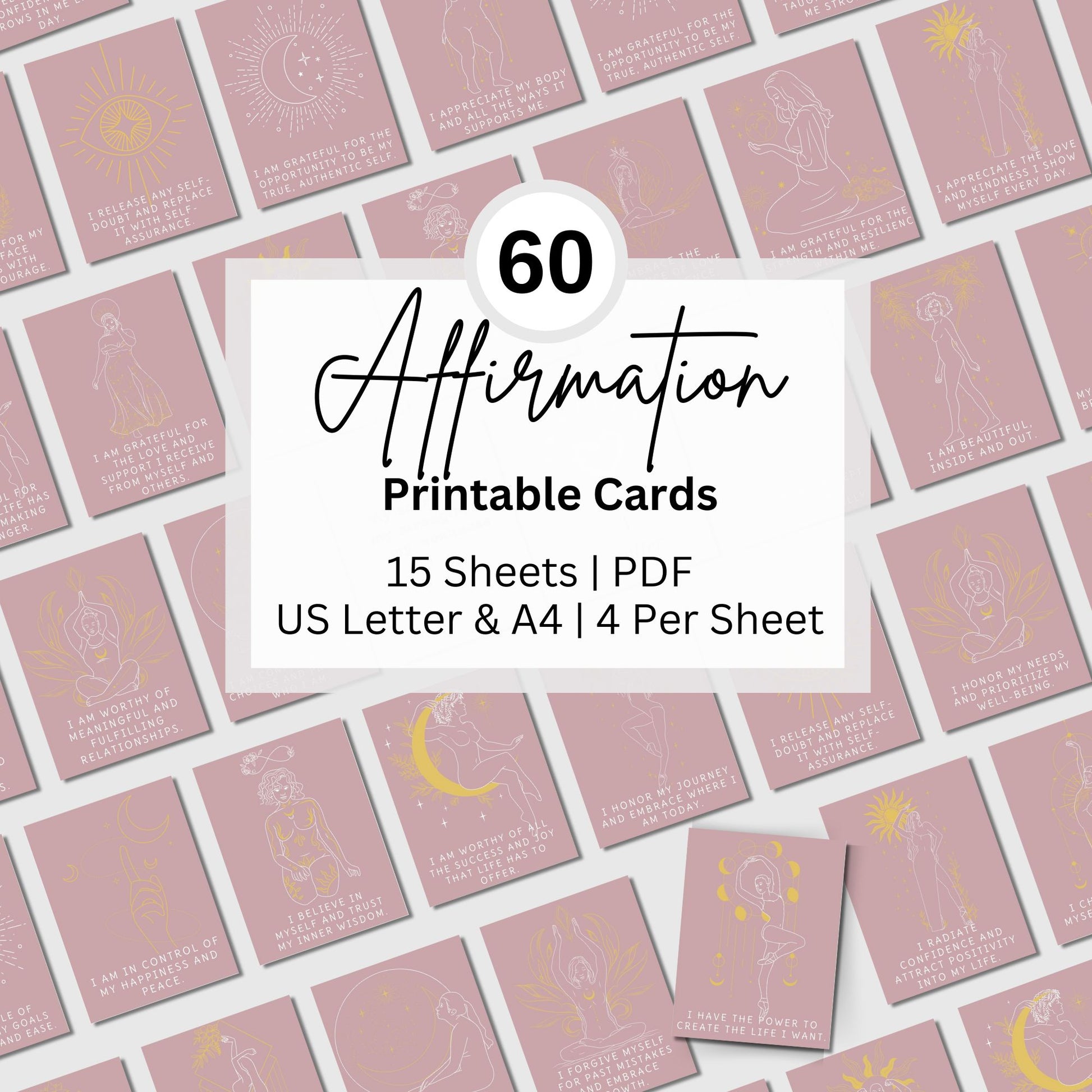 60 Empowering Affirmation Cards for Women, Motivational, Confidence & Mindfulness Quotes, Daily Gratitude and Positive Affirmations