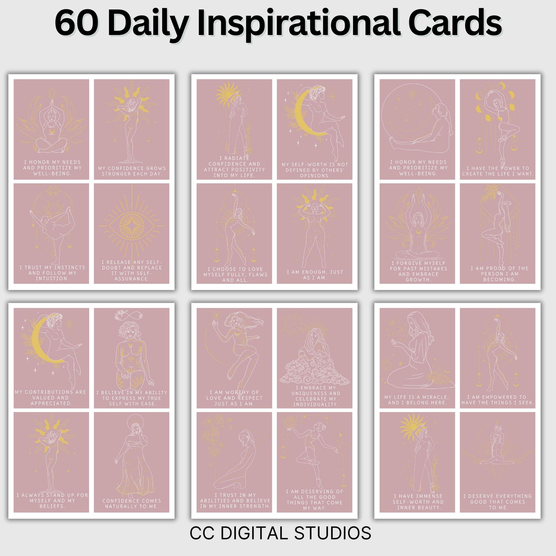 60 Empowering Affirmation Cards for Women, Motivational, Confidence & Mindfulness Quotes, Daily Gratitude and Positive Affirmations