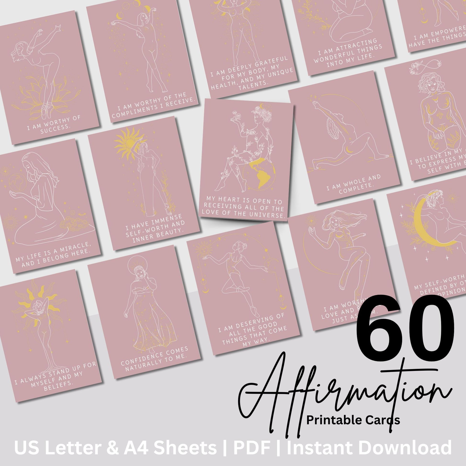 60 Empowering Affirmation Cards for Women, Motivational, Confidence & Mindfulness Quotes, Daily Gratitude and Positive Affirmations