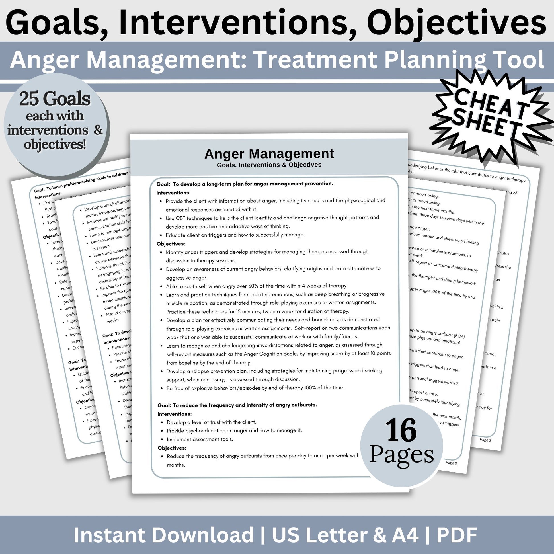 Anger Management Treatment Plan therapy tool. This resource is designed to help therapists create effective treatment plans with goals for therapy, objectives and interventions. Therapy Tool, Psychology Therapy Resource