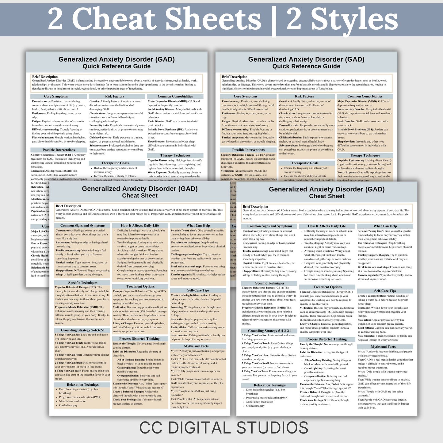 This 2-in-1 Anxiety Cheat Sheet is designed for both therapists and clients! It includes a therapist's quick reference guide and a client-friendly psychoeducational sheet, making it a valuable Anxiety therapy tool. 