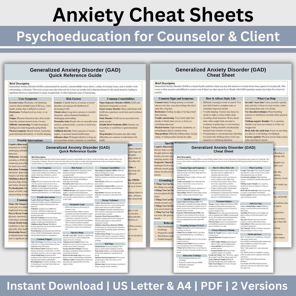Anxiety Therapy Cheat Sheet: 2 IN 1 Psychoeducation for Client and Che ...