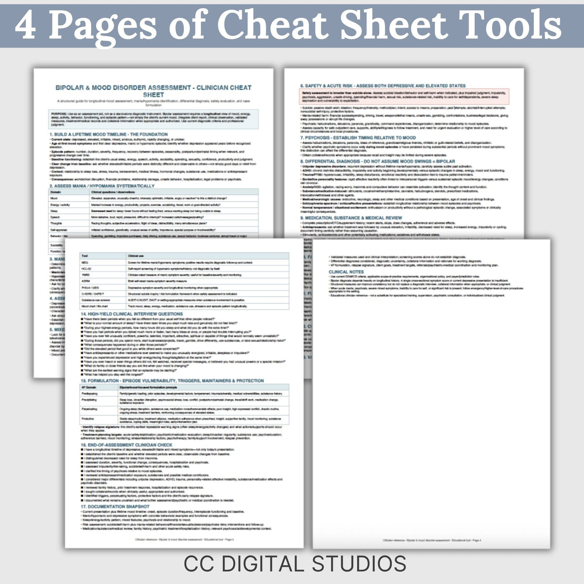 Bipolar Disorder Assessment Cheat Sheet for Clinicians, Mood Disorder Reference