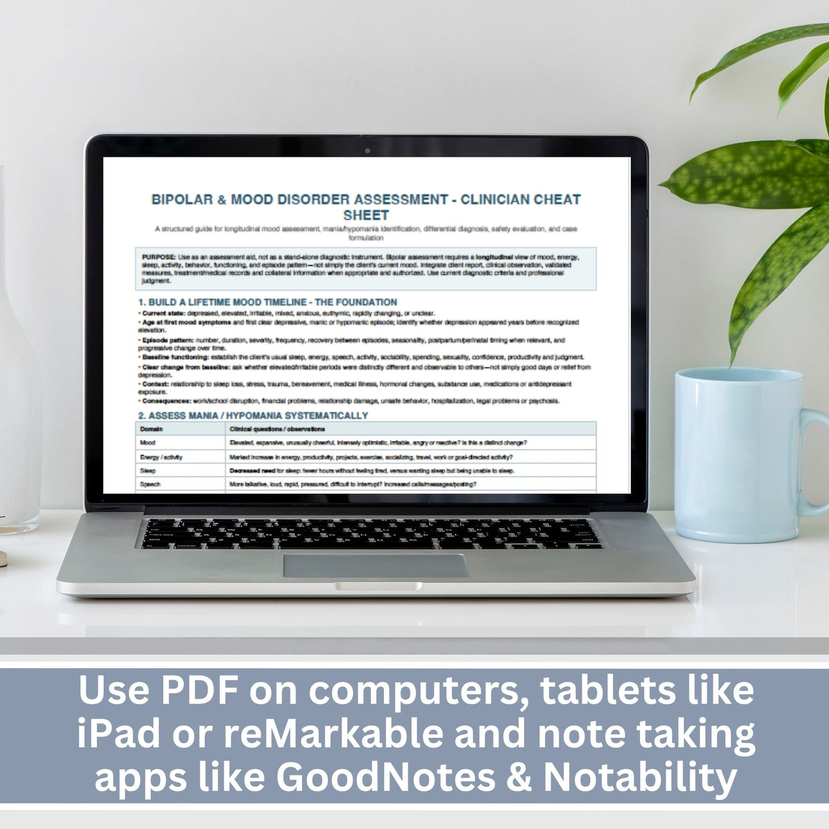 Bipolar Disorder Assessment Cheat Sheet for Clinicians, Mood Disorder Reference