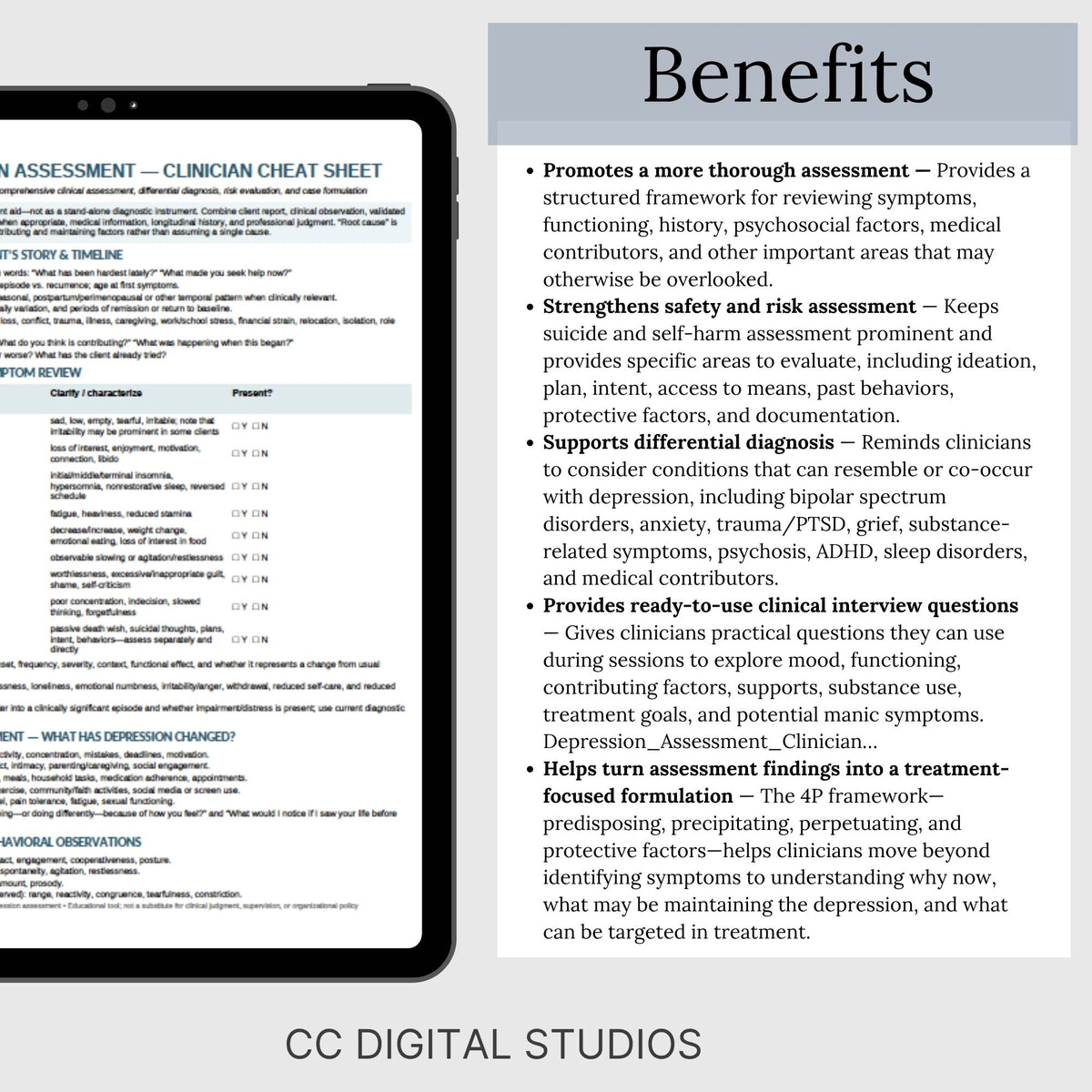 Depression Assessment Cheat Sheet for Mental Health Professionals | Clinician Reference Guide