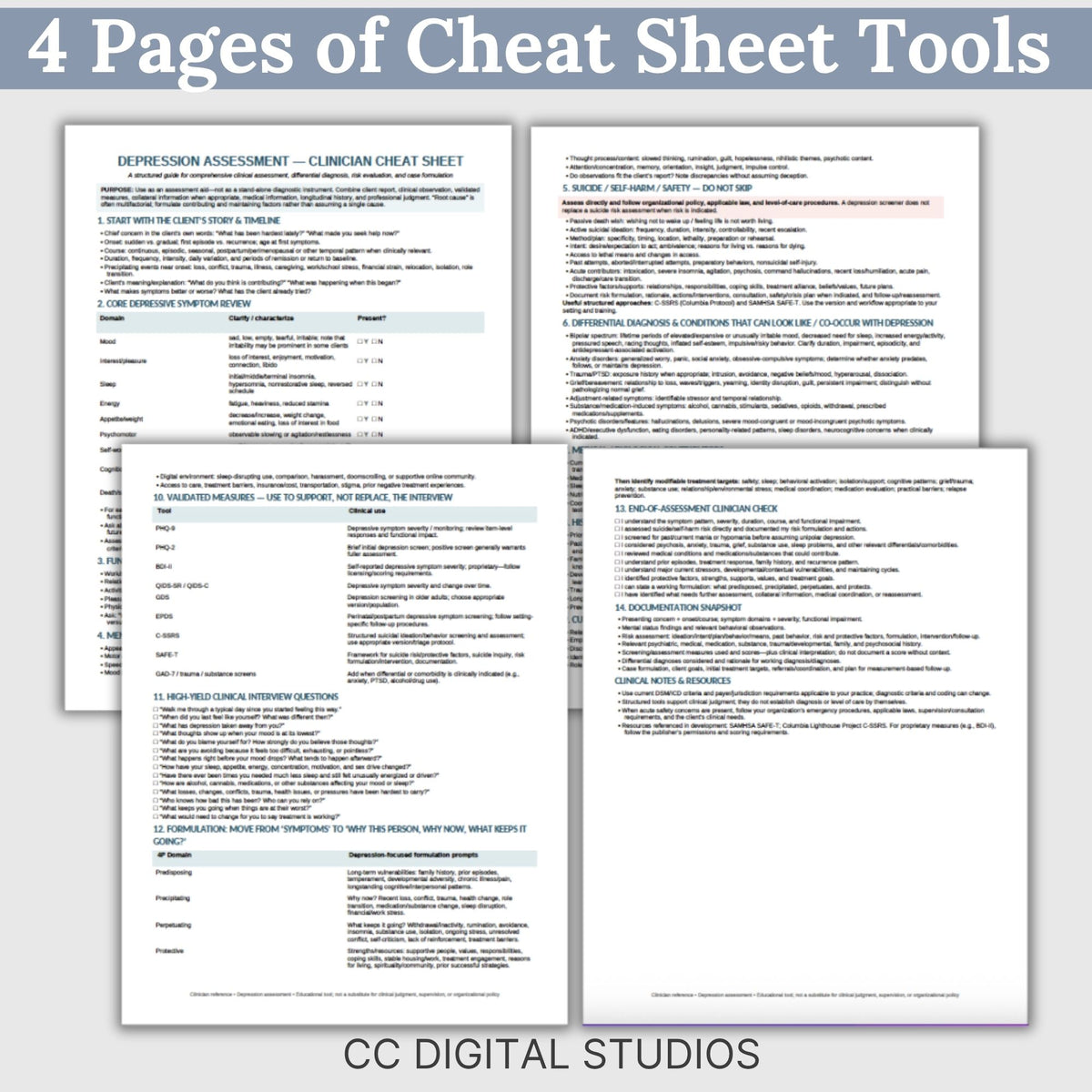 Depression Assessment Cheat Sheet for Mental Health Professionals | Clinician Reference Guide
