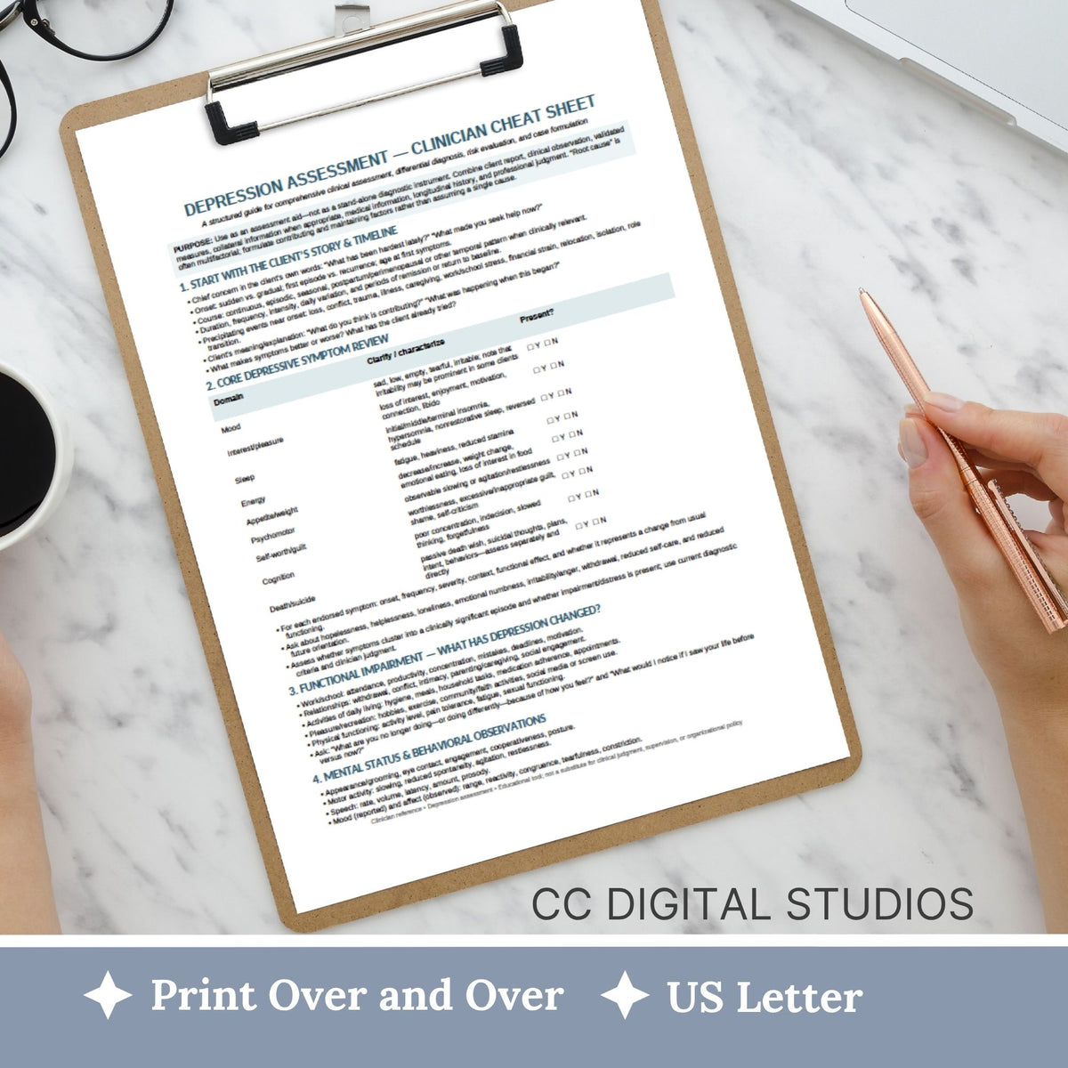 Depression Assessment Cheat Sheet for Mental Health Professionals | Clinician Reference Guide